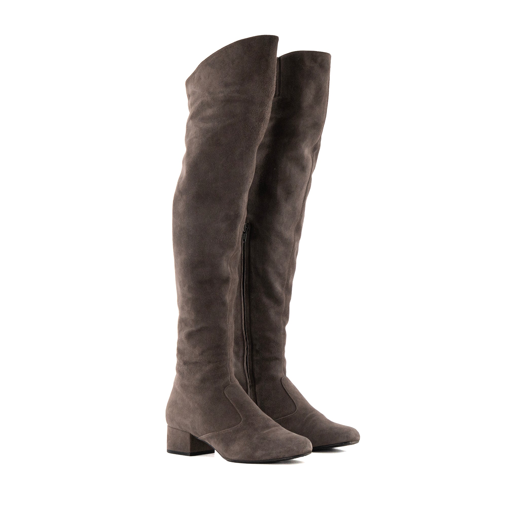 SAINT LAURENT - Saint Laurent grey suede knee-high boots (size 36)