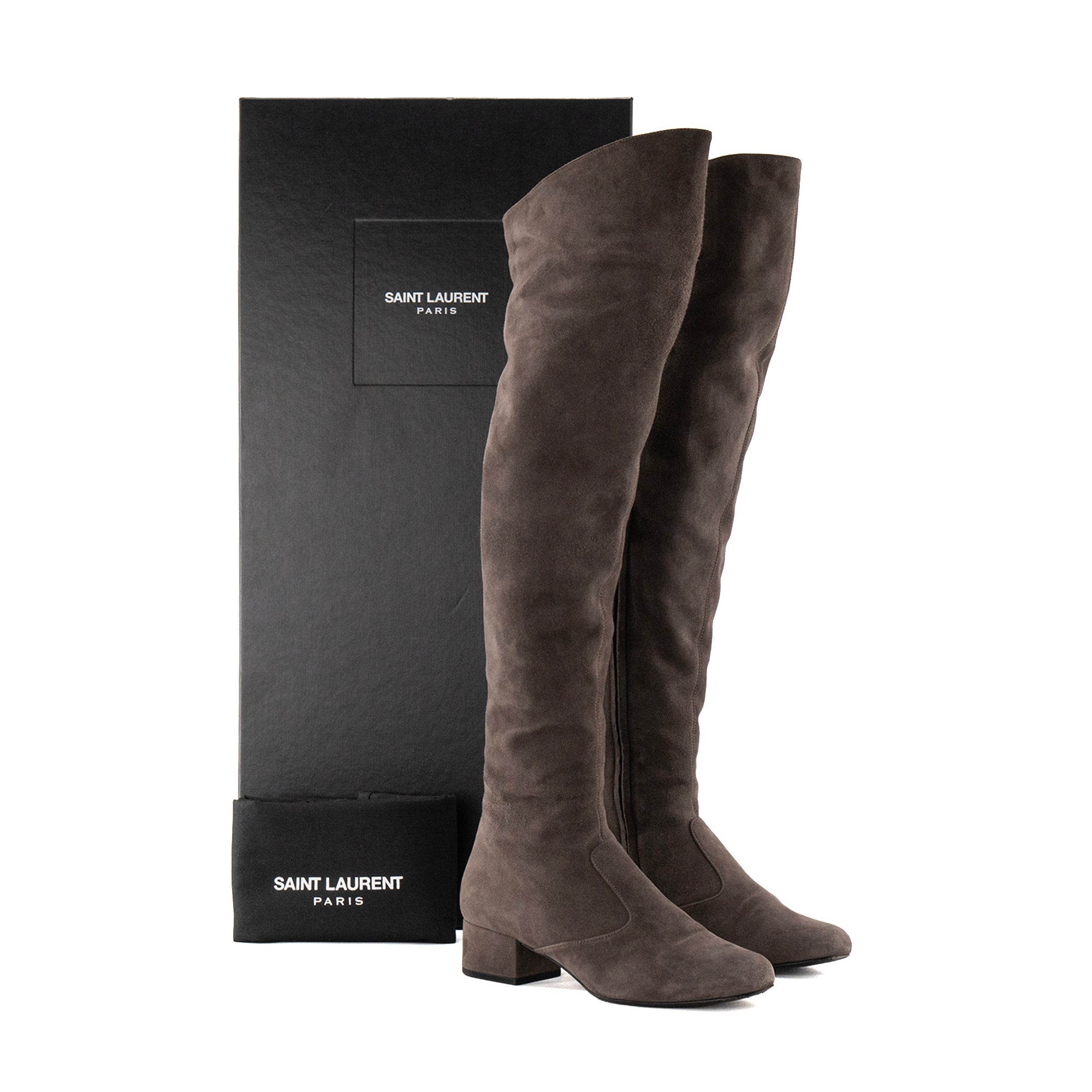 SAINT LAURENT - Saint Laurent grey suede knee-high boots (size 36)