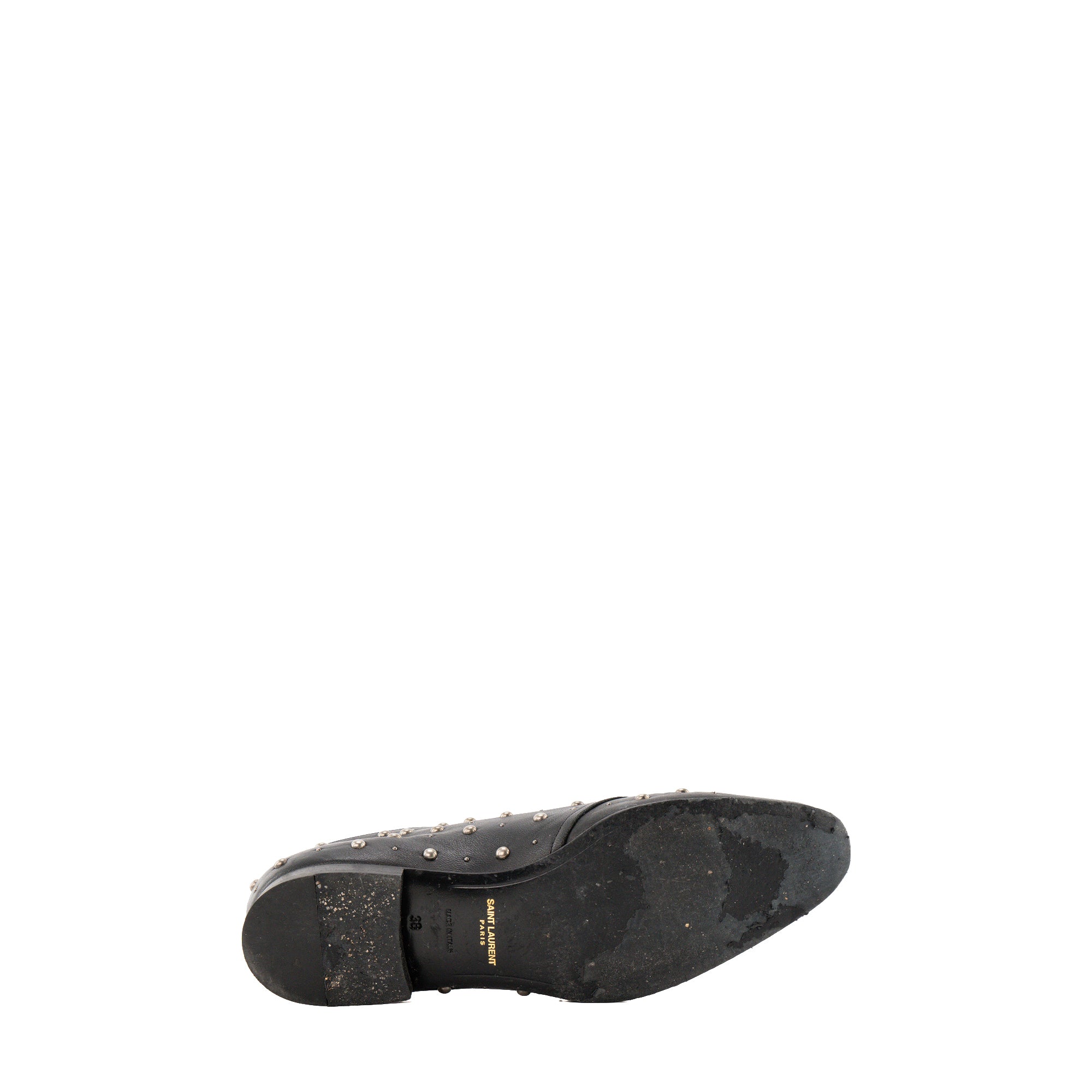 SAINT LAURENT - Derbies Saint Laurent en cuir lisse noir et studs argentés (T38)