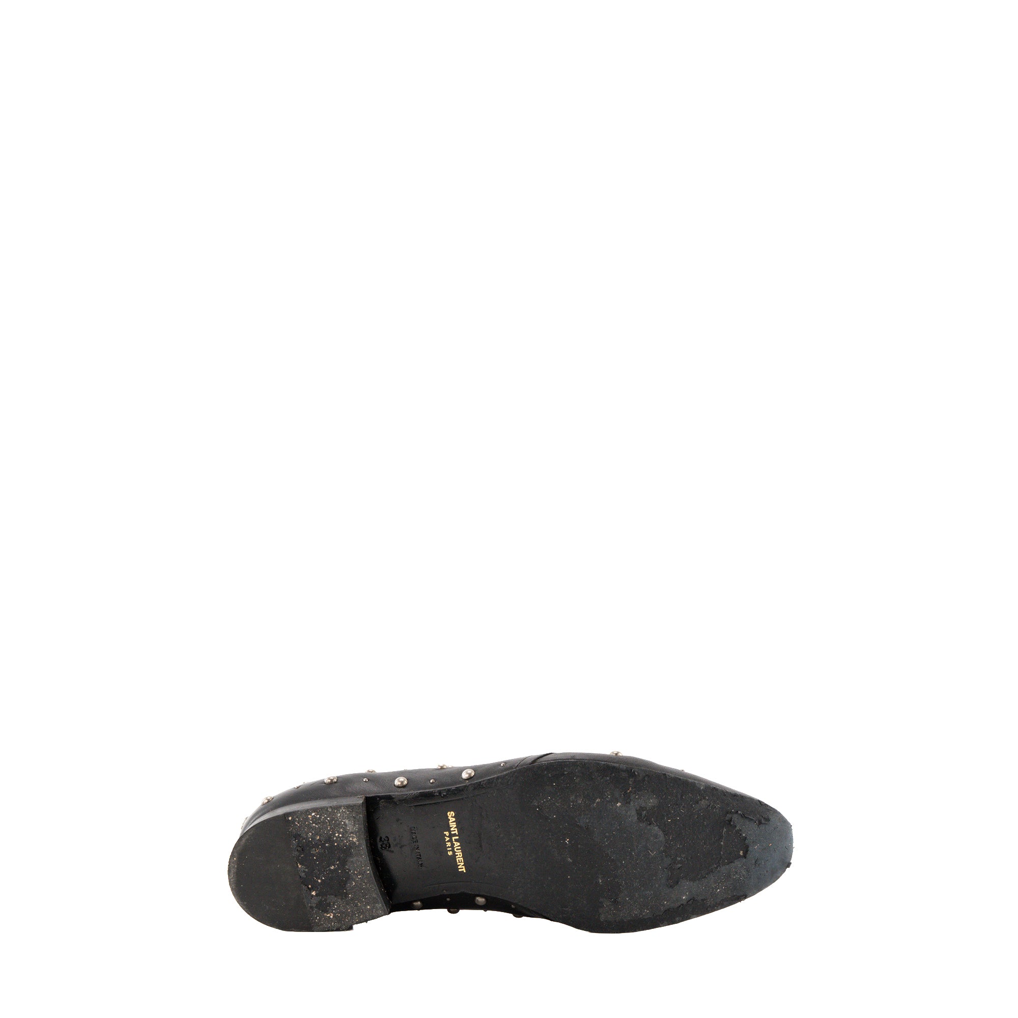 SAINT LAURENT - Derbies Saint Laurent en cuir lisse noir et studs argentés (T38)