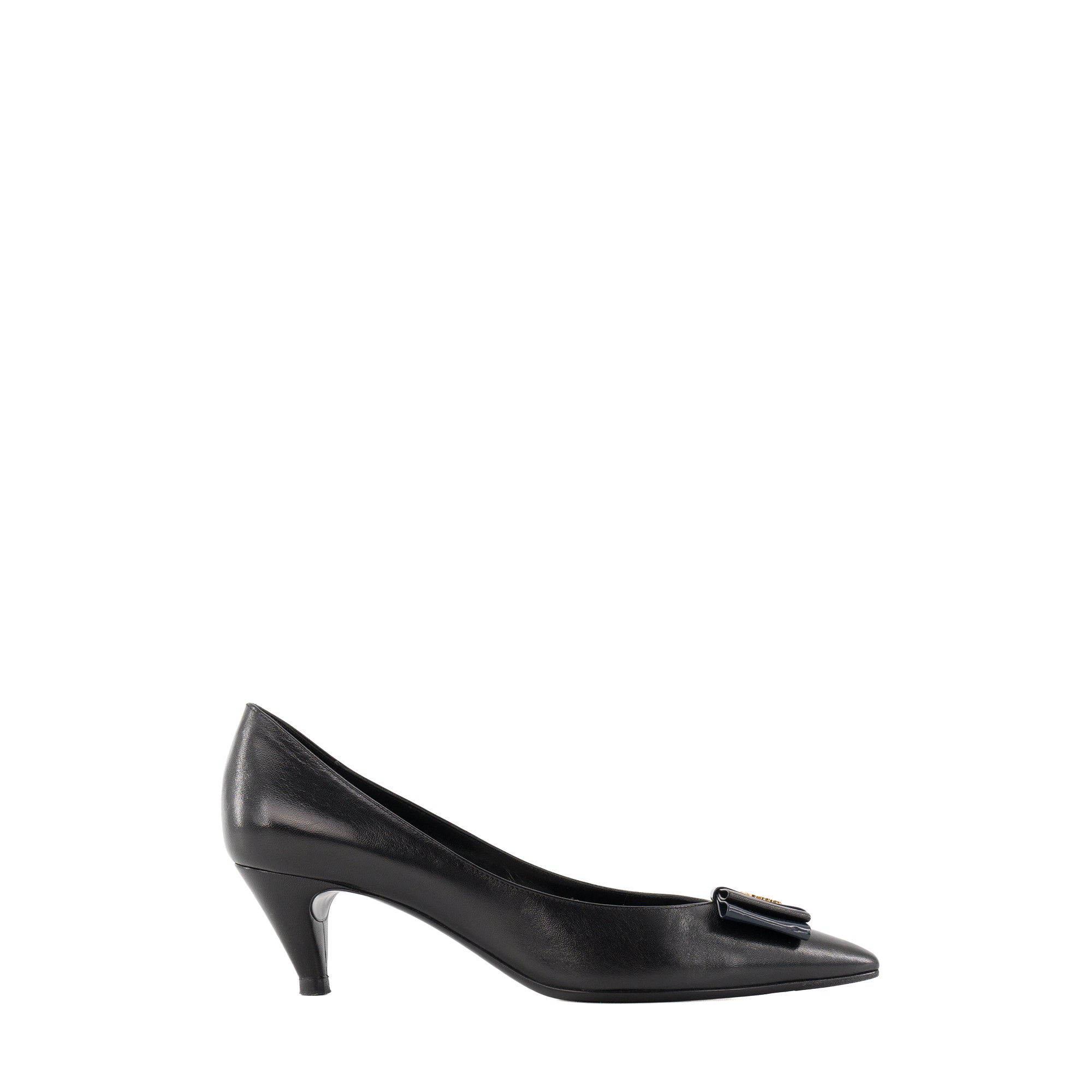 SAINT LAURENT - Escarpins Anais Saint Laurent en cuir lisse noir et cuir verni bleu marine (T37,5)