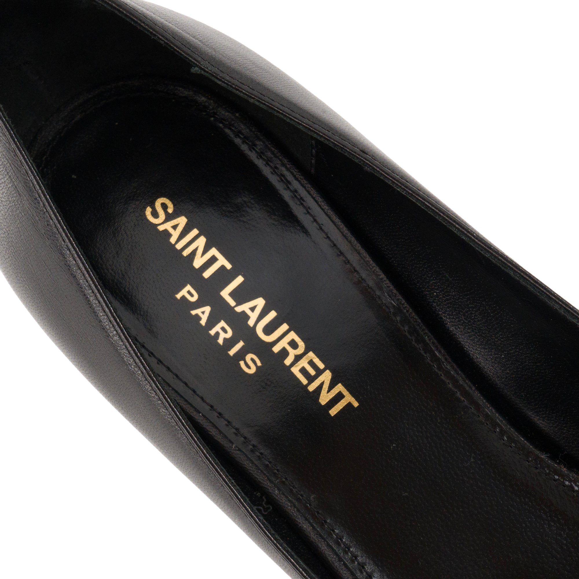 SAINT LAURENT - Escarpins Anais Saint Laurent en cuir lisse noir et cuir verni bleu marine (T37,5)
