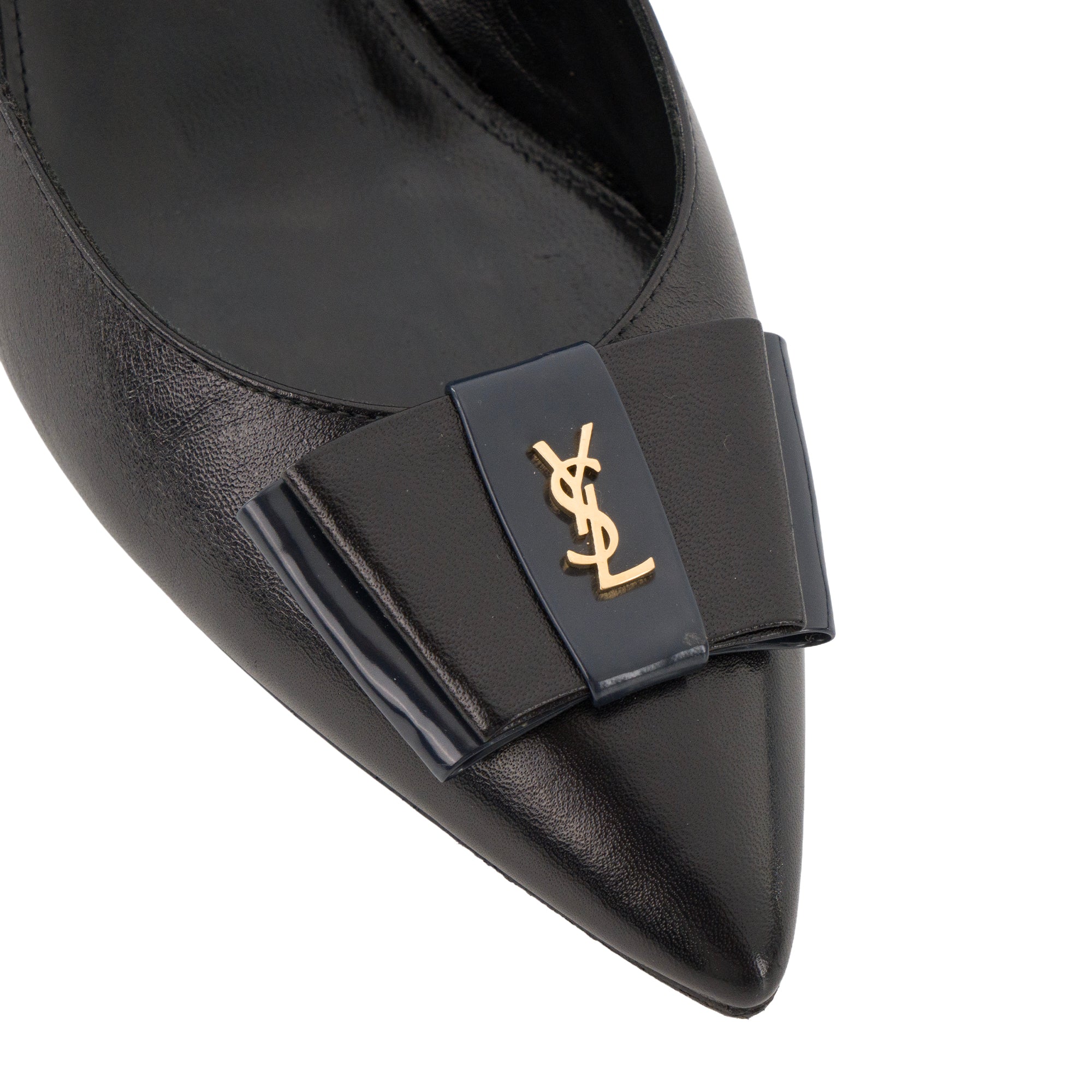 SAINT LAURENT - Escarpins Anais Saint Laurent en cuir lisse noir et cuir verni bleu marine (T37,5)