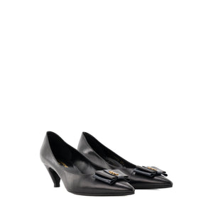 SAINT LAURENT - Escarpins Anais Saint Laurent en cuir lisse noir et cuir verni bleu marine (T37,5)