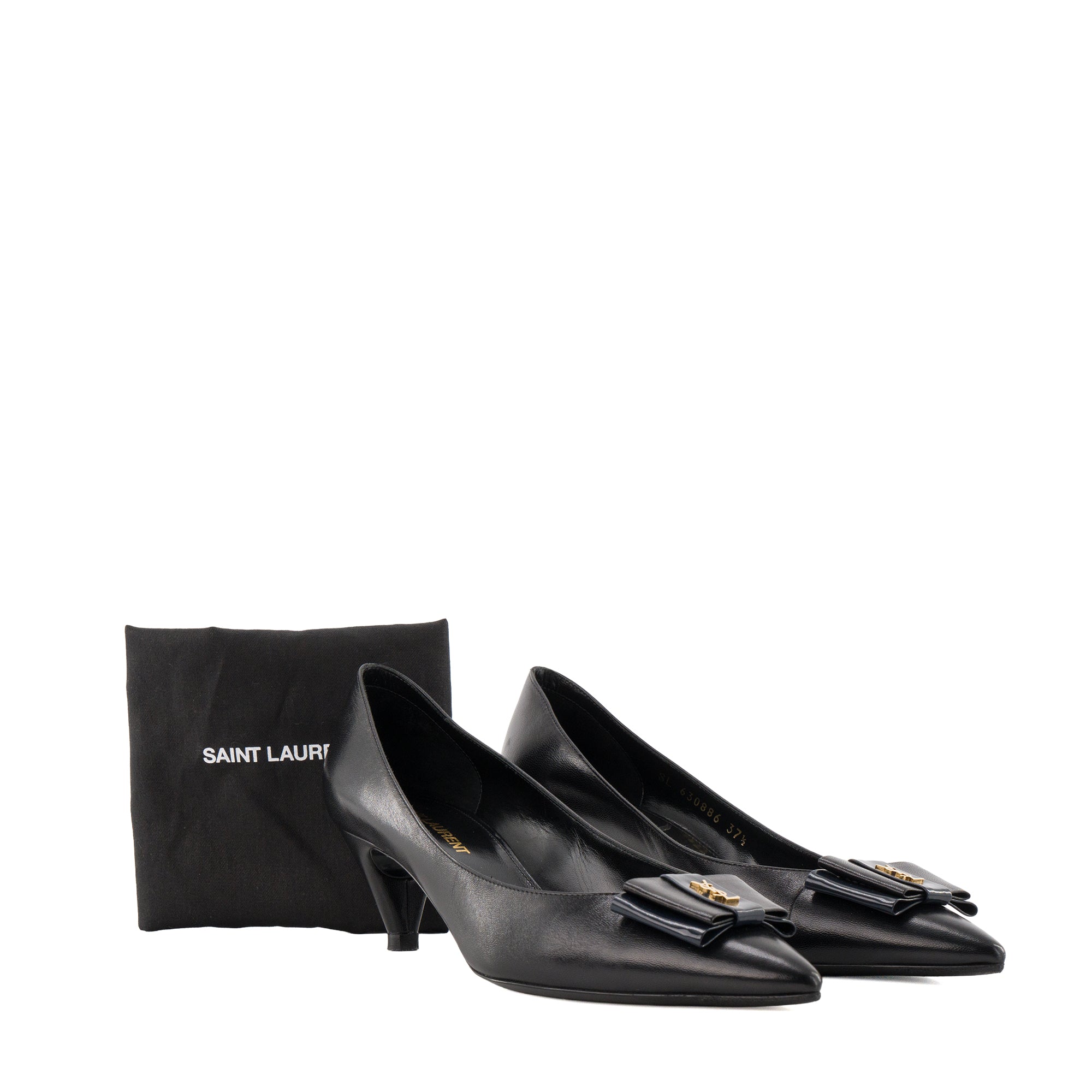 SAINT LAURENT - Escarpins Anais Saint Laurent en cuir lisse noir et cuir verni bleu marine (T37,5)