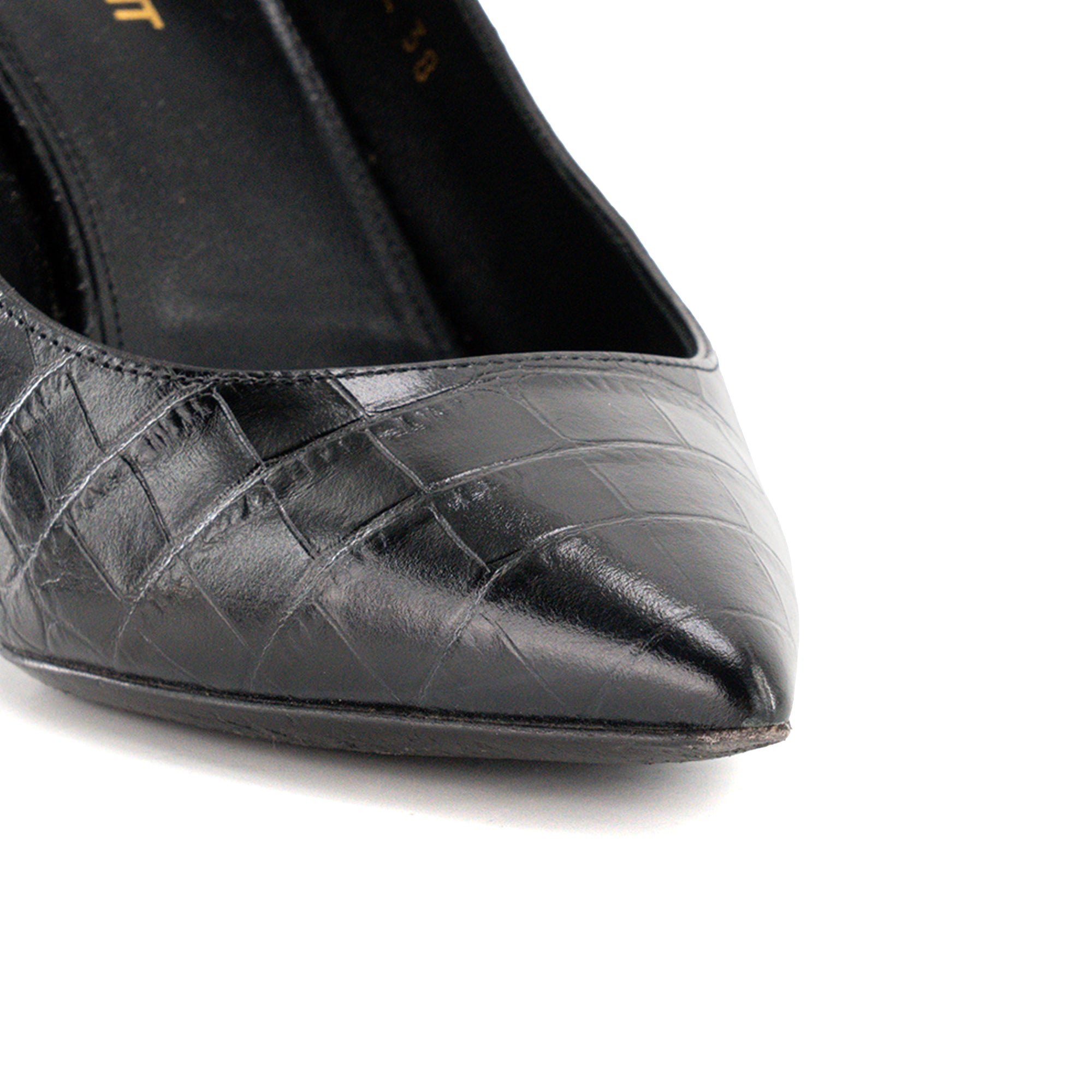 SAINT LAURENT - Escarpins Opyum Saint Laurent en cuir embossé crocodile noir (T38)
