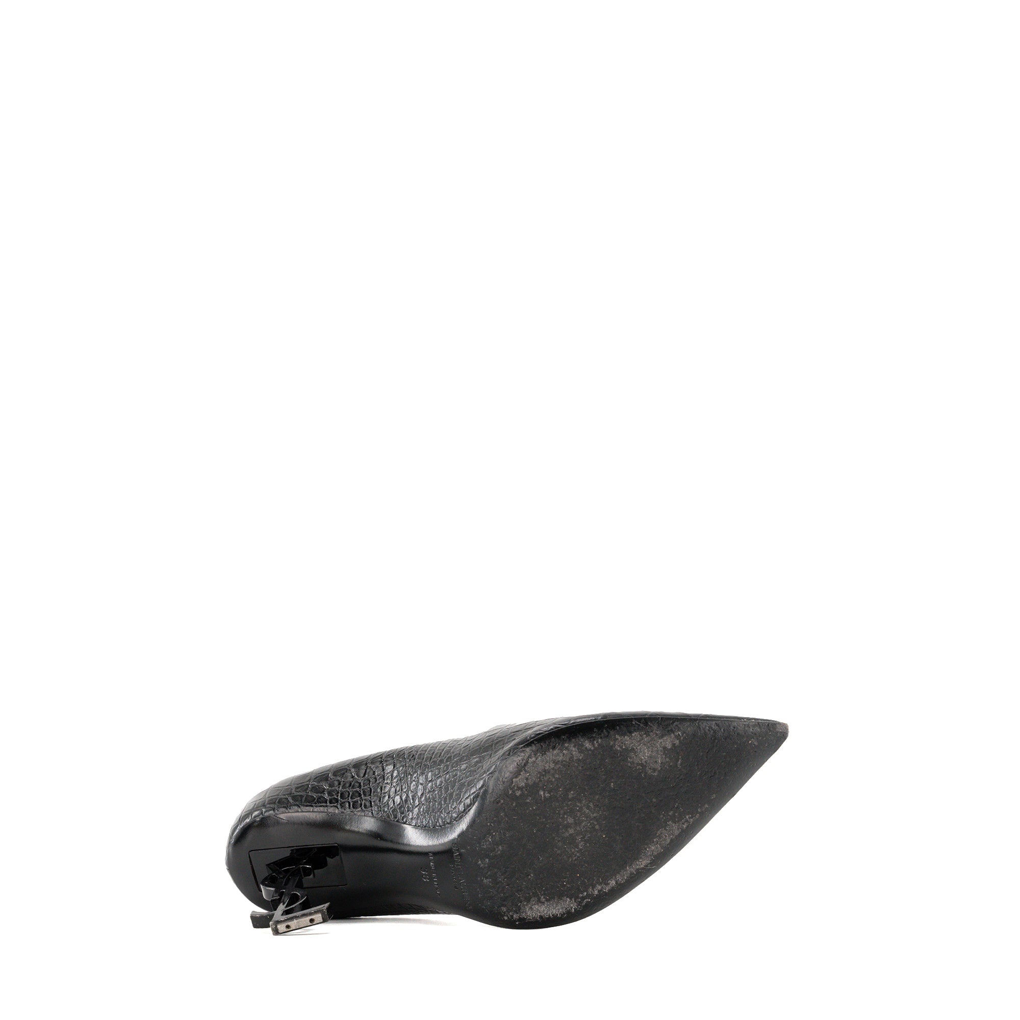 SAINT LAURENT - Escarpins Opyum Saint Laurent en cuir embossé crocodile noir (T38)