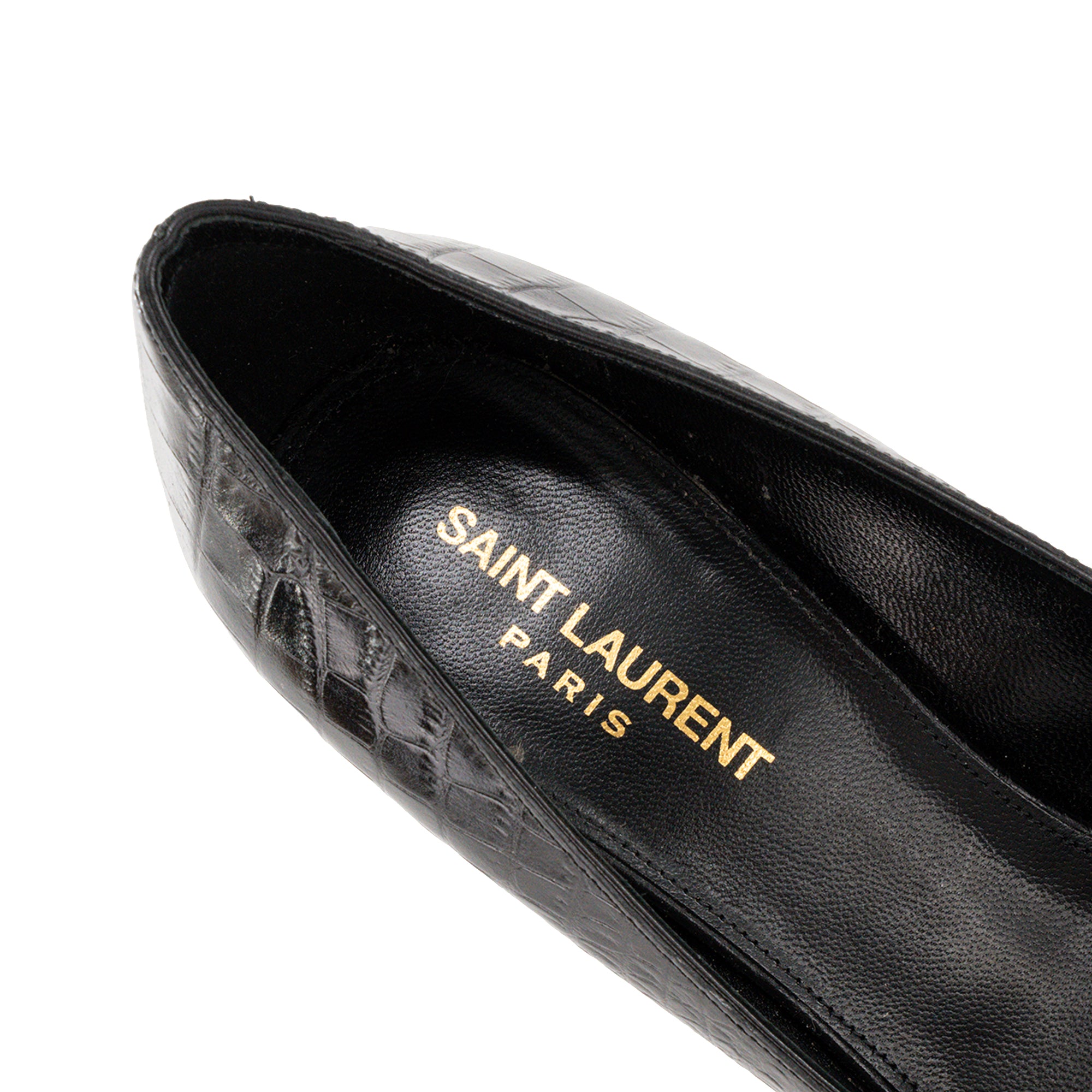 SAINT LAURENT - Escarpins Opyum Saint Laurent en cuir embossé crocodile noir (T38)