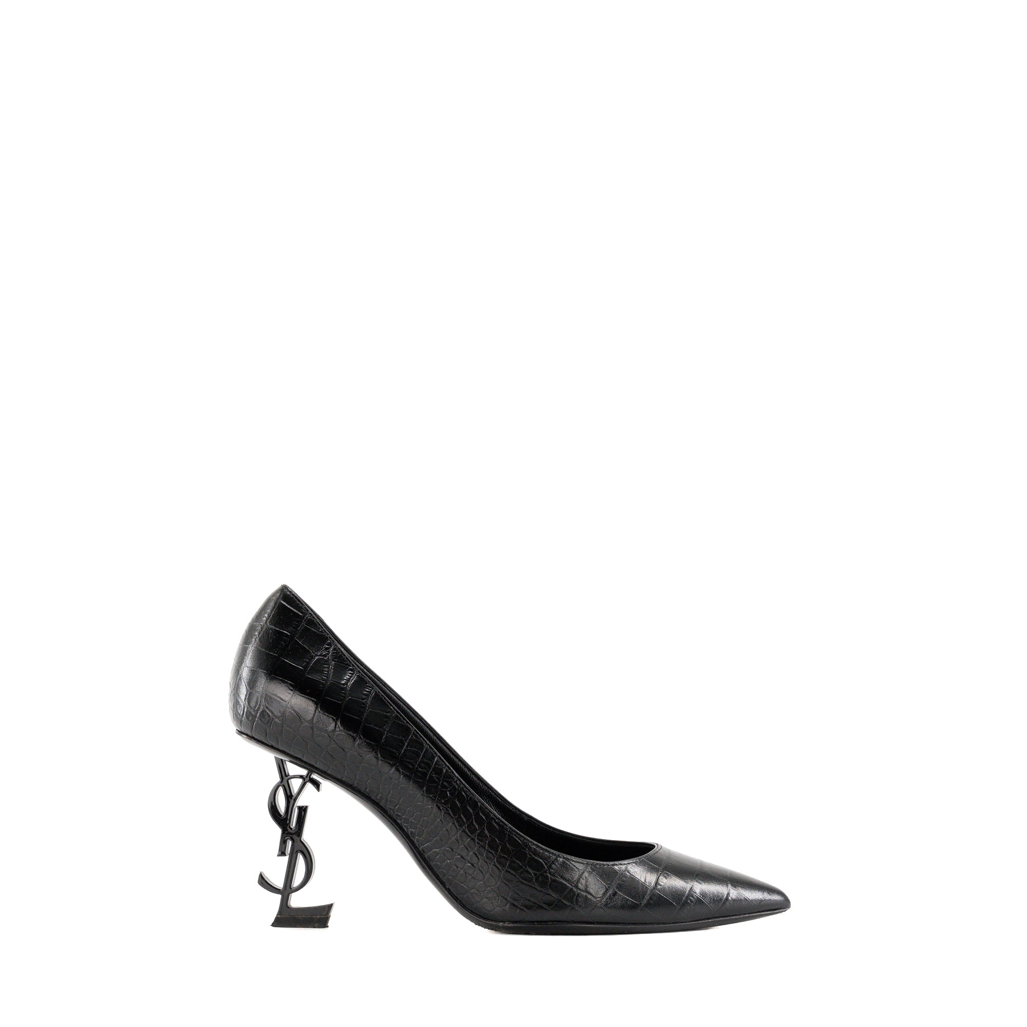 SAINT LAURENT - Escarpins Opyum Saint Laurent en cuir embossé crocodile noir (T38)