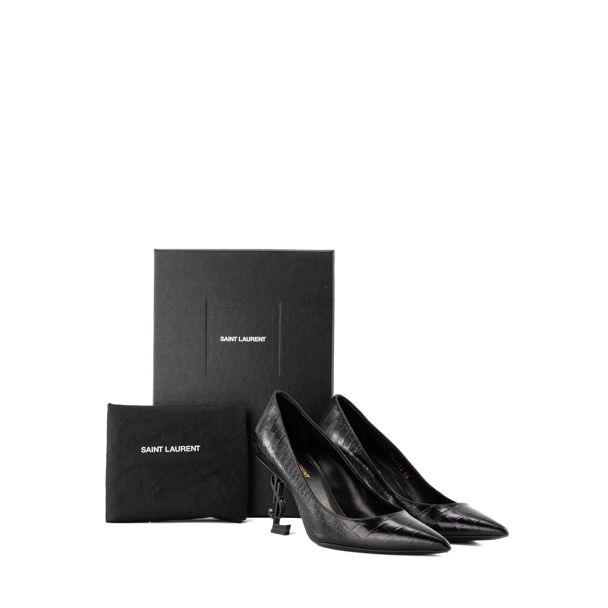 SAINT LAURENT - Escarpins Opyum Saint Laurent en cuir embossé crocodile noir (T38)