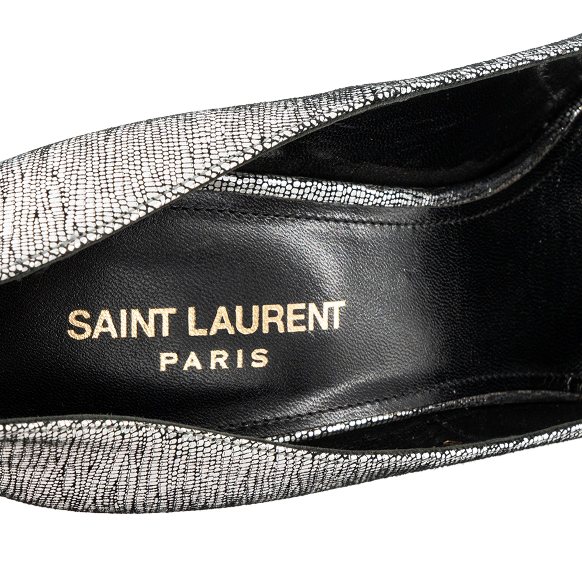 SAINT LAURENT - Escarpins Opyum Saint Laurent métallisé argenté et noir (T41)