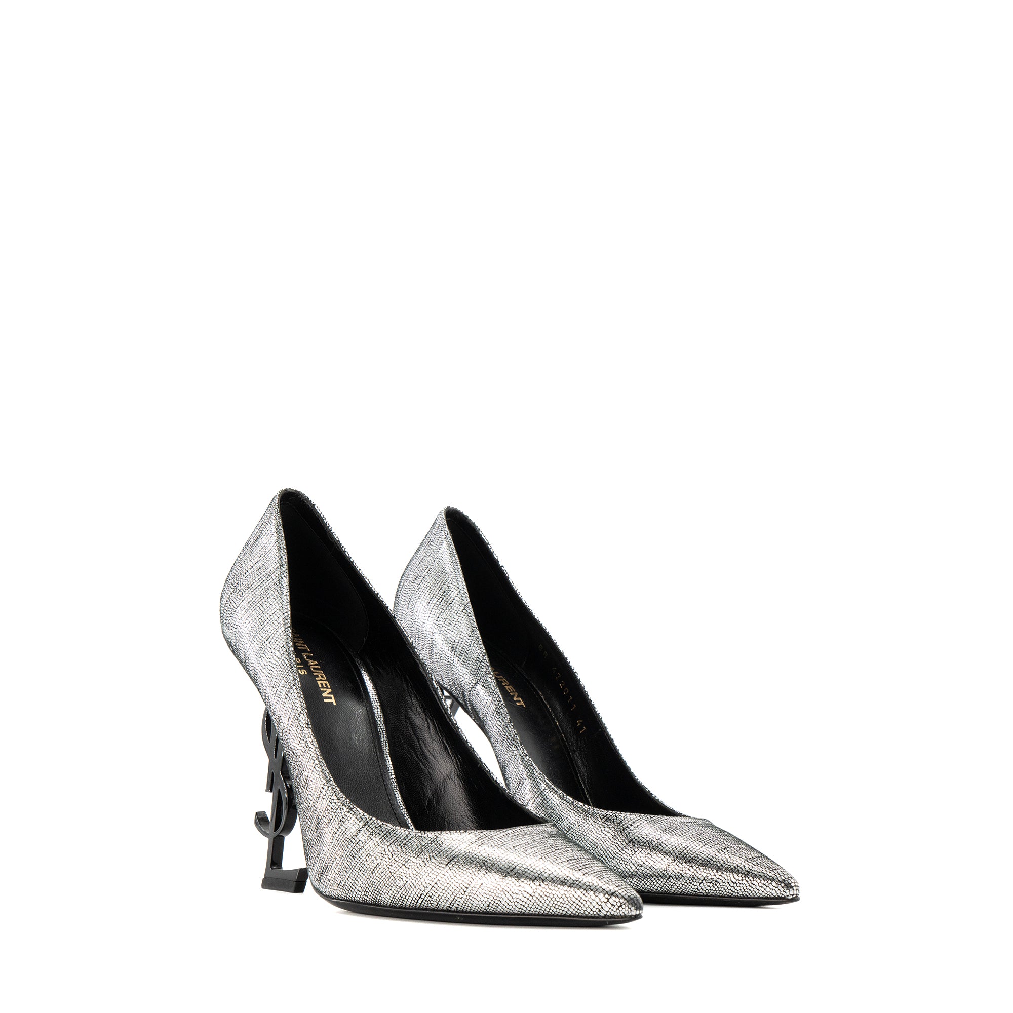 SAINT LAURENT - Escarpins Opyum Saint Laurent métallisé argenté et noir (T41)