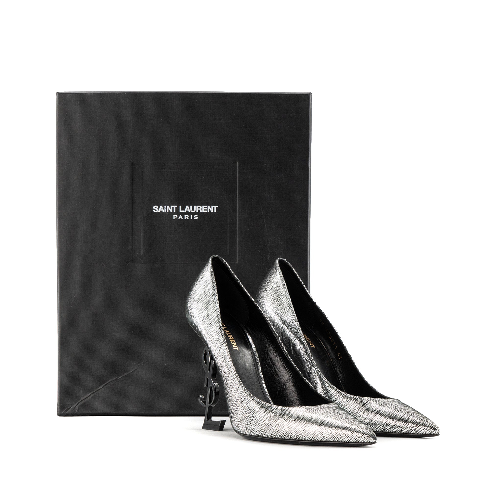 SAINT LAURENT - Escarpins Opyum Saint Laurent métallisé argenté et noir (T41)