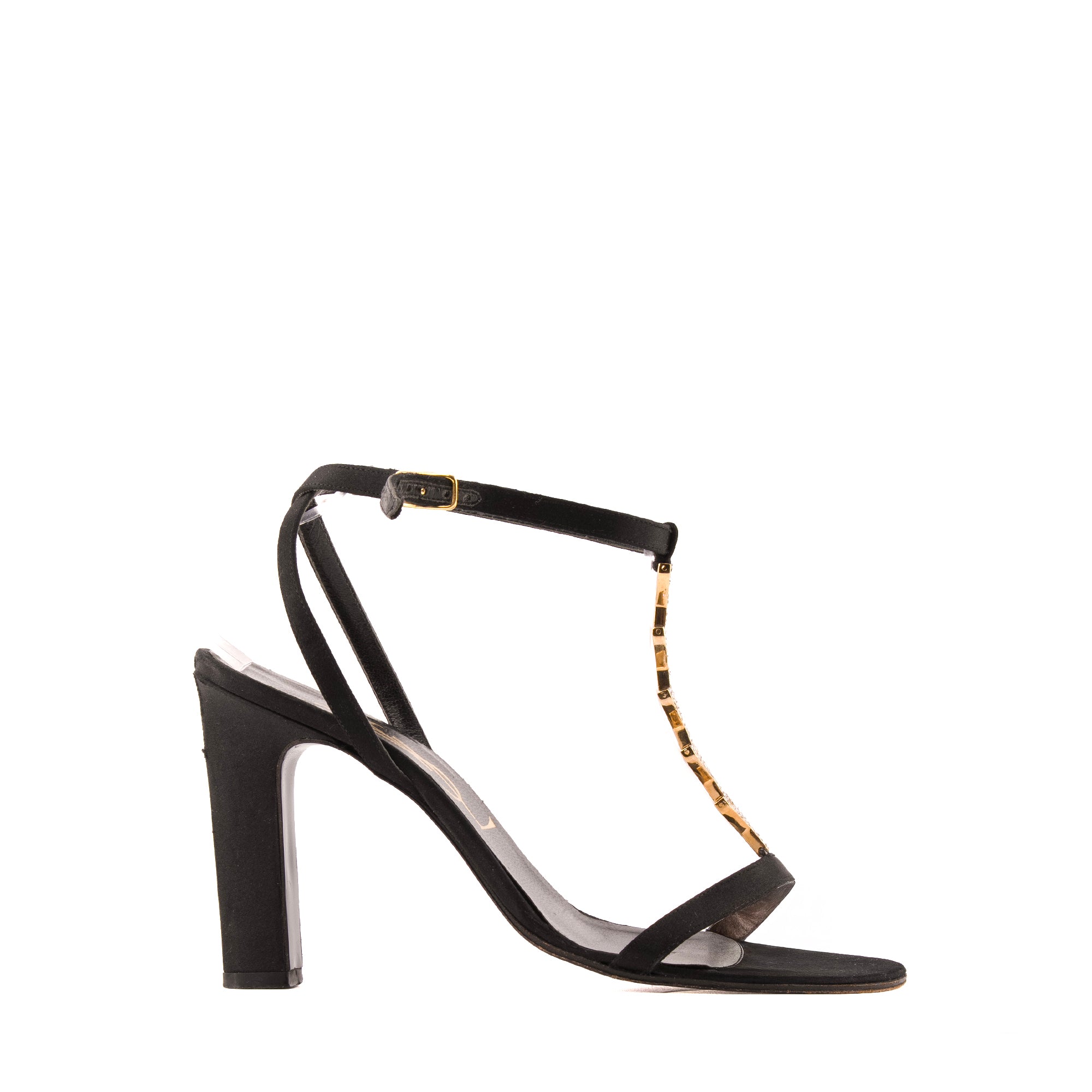 SAINT LAURENT - Escarpins Saint Laurent en satin noir vintage (T38,5)