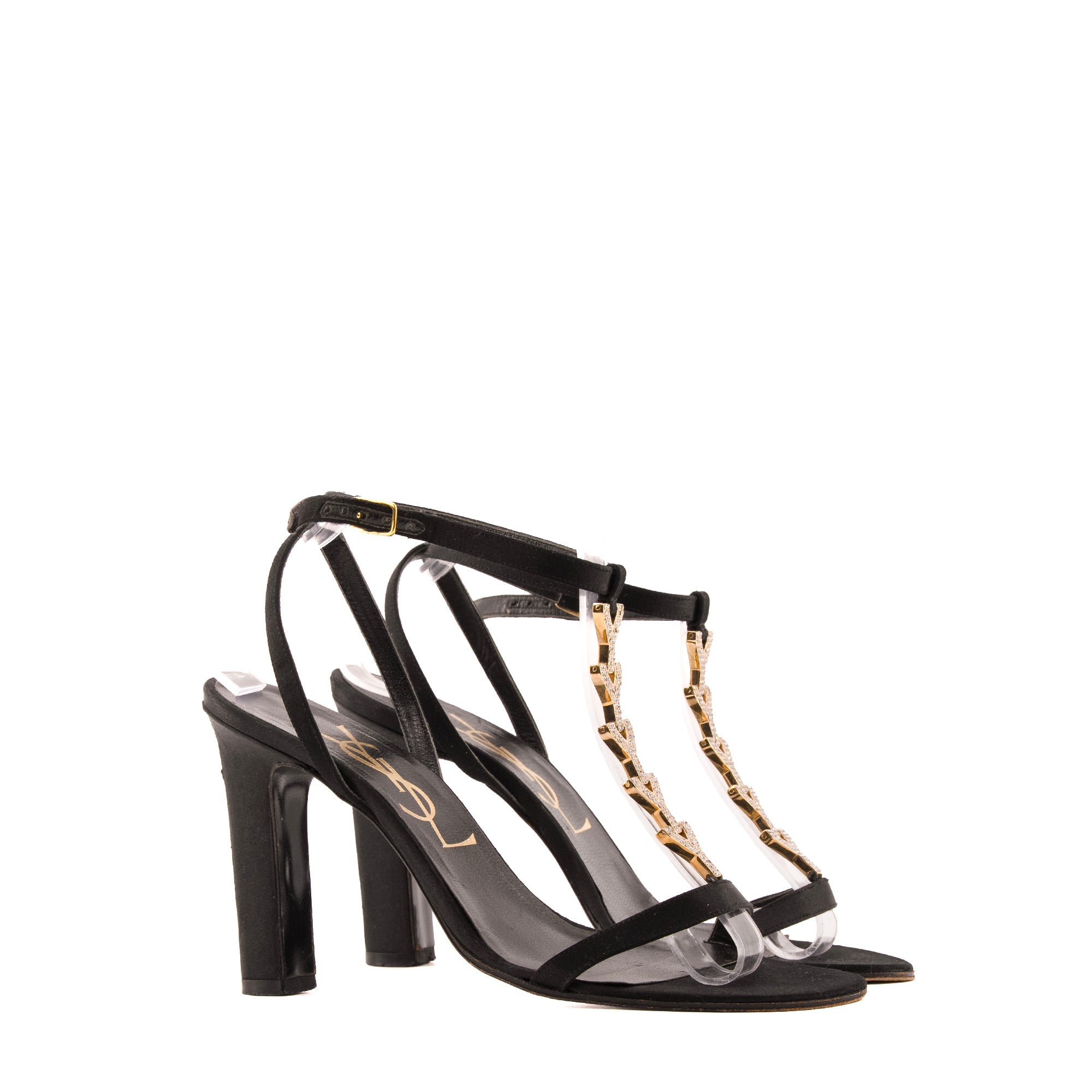 SAINT LAURENT - Escarpins Saint Laurent en satin noir vintage (T38,5)