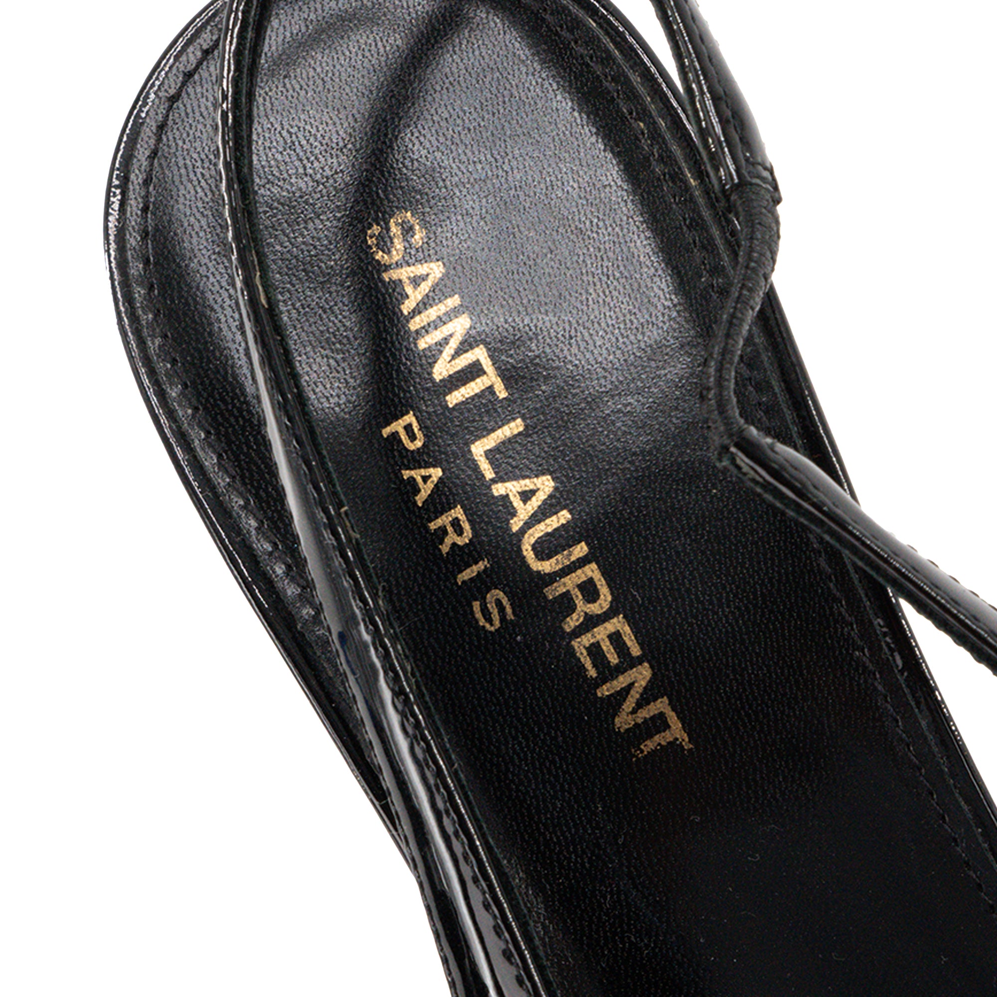 SAINT LAURENT - Escarpins Slingback Vesper Saint Laurent en cuir verni noir et cuir bleu (T40)