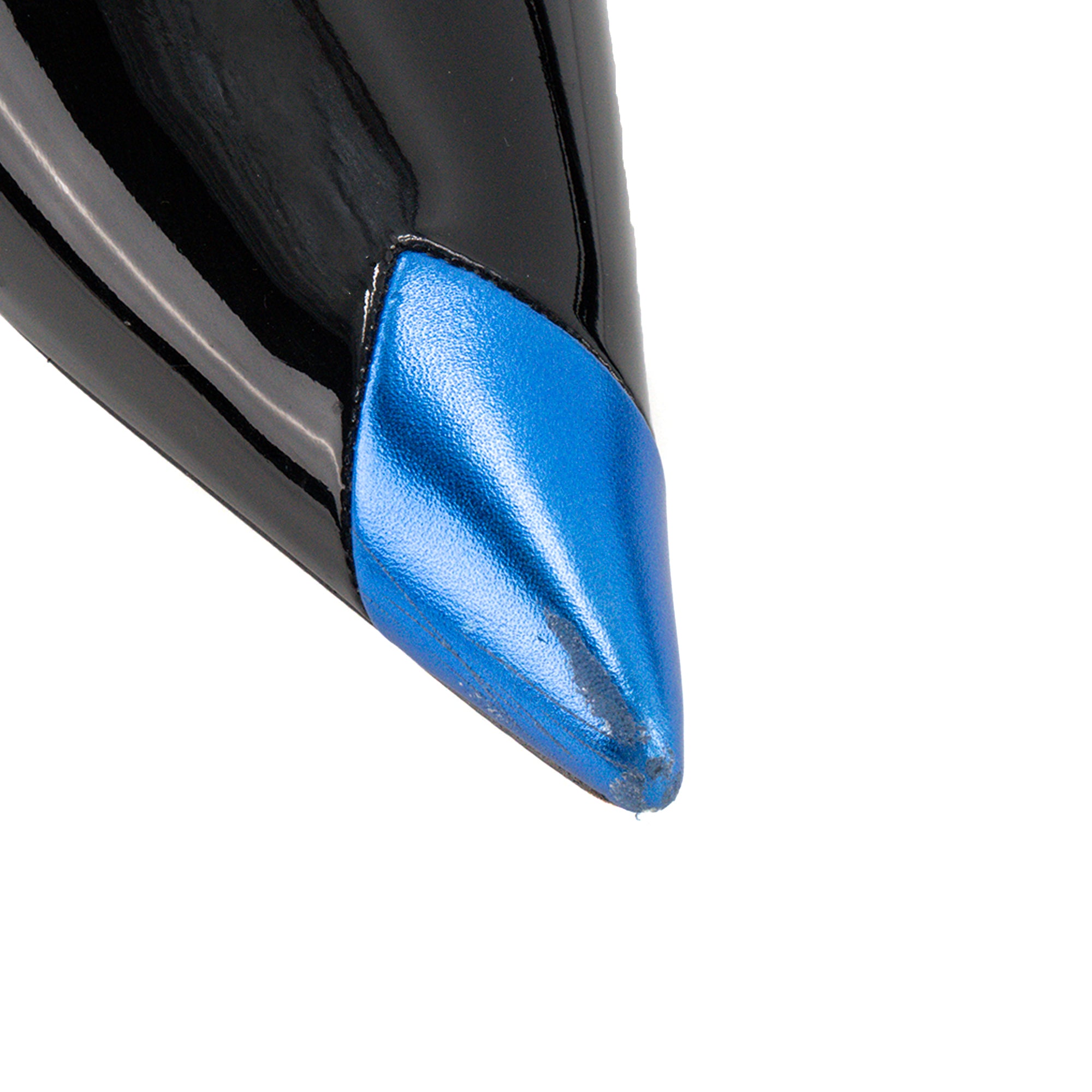 SAINT LAURENT - Escarpins Slingback Vesper Saint Laurent en cuir verni noir et cuir bleu (T40)