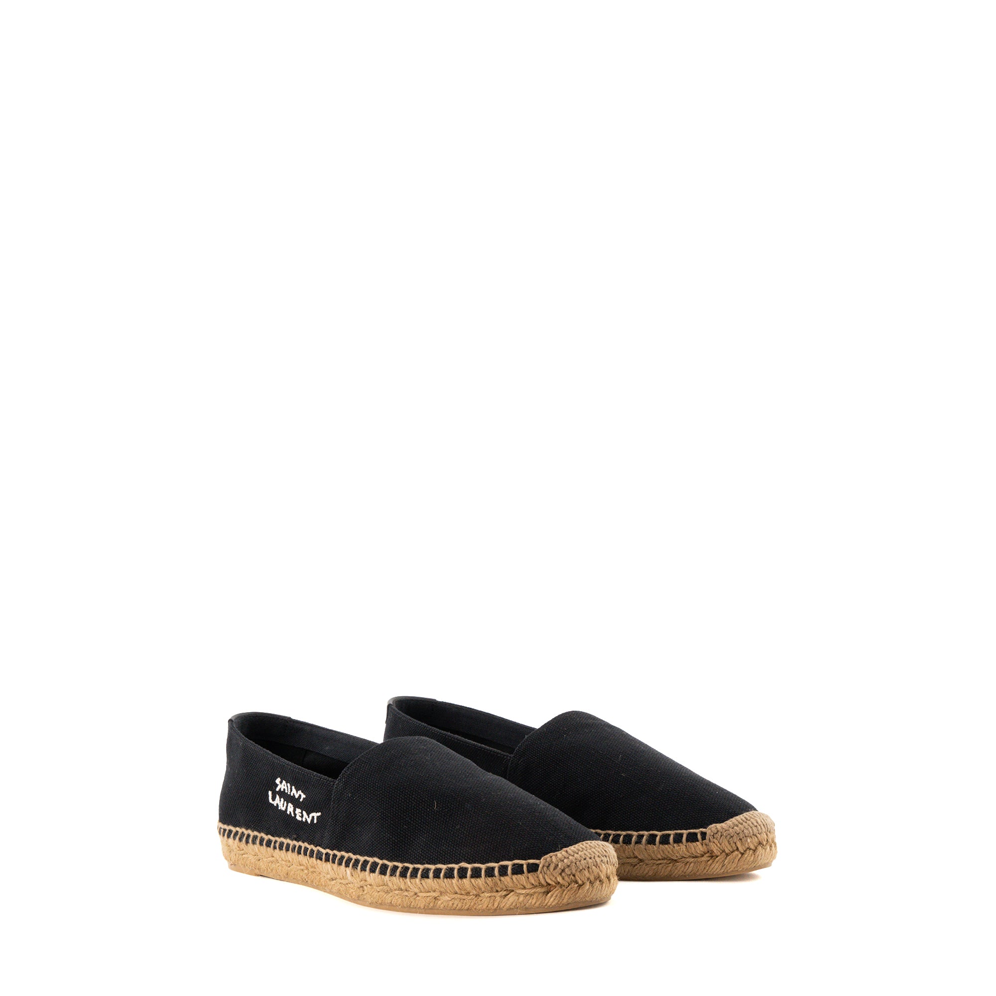 SAINT LAURENT - Espadrilles Saint Laurent en toile noire et raphia (T41)