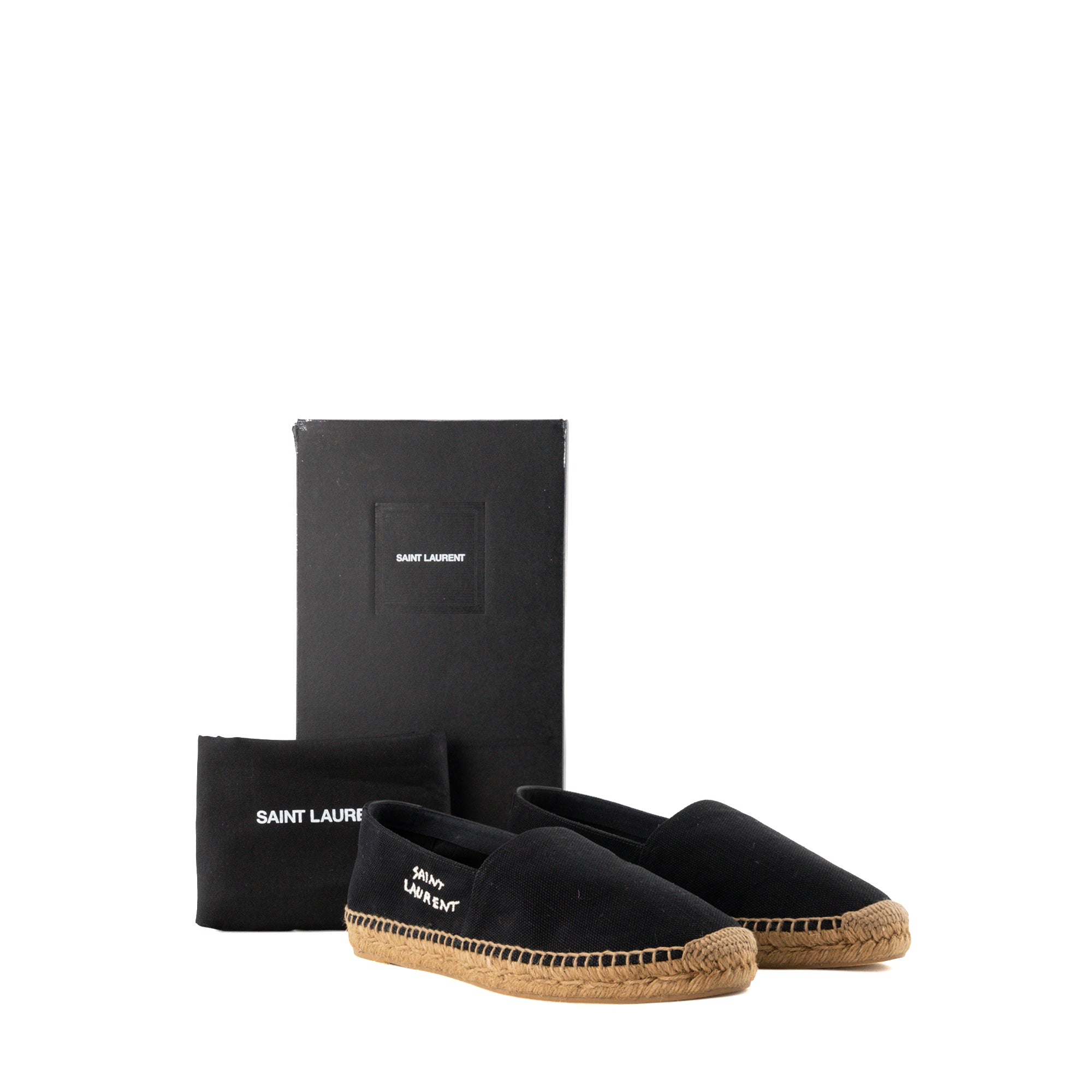 SAINT LAURENT - Espadrilles Saint Laurent en toile noire et raphia (T41)