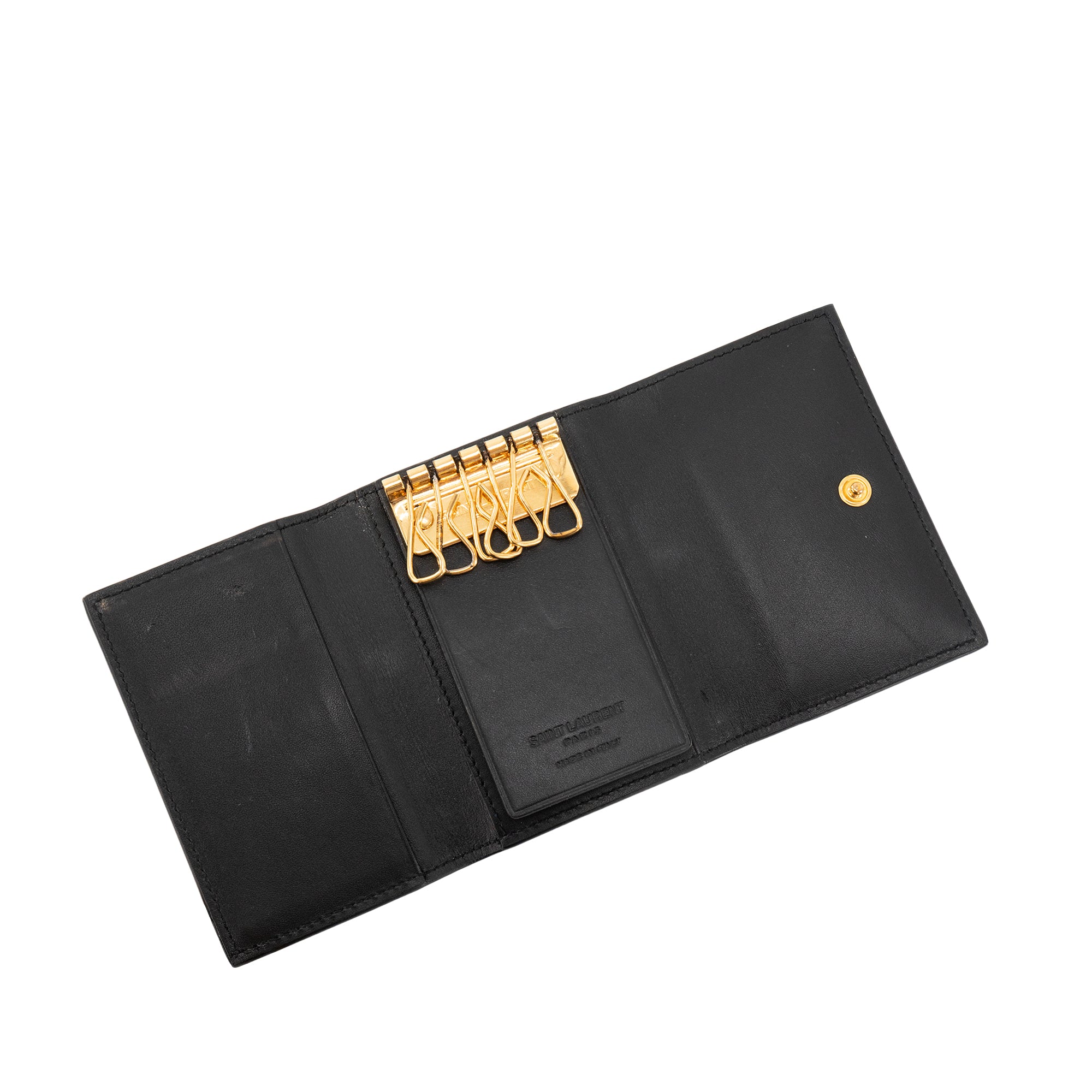 SAINT LAURENT - Étui à clés Slim Saint Laurent en cuir lisse noir