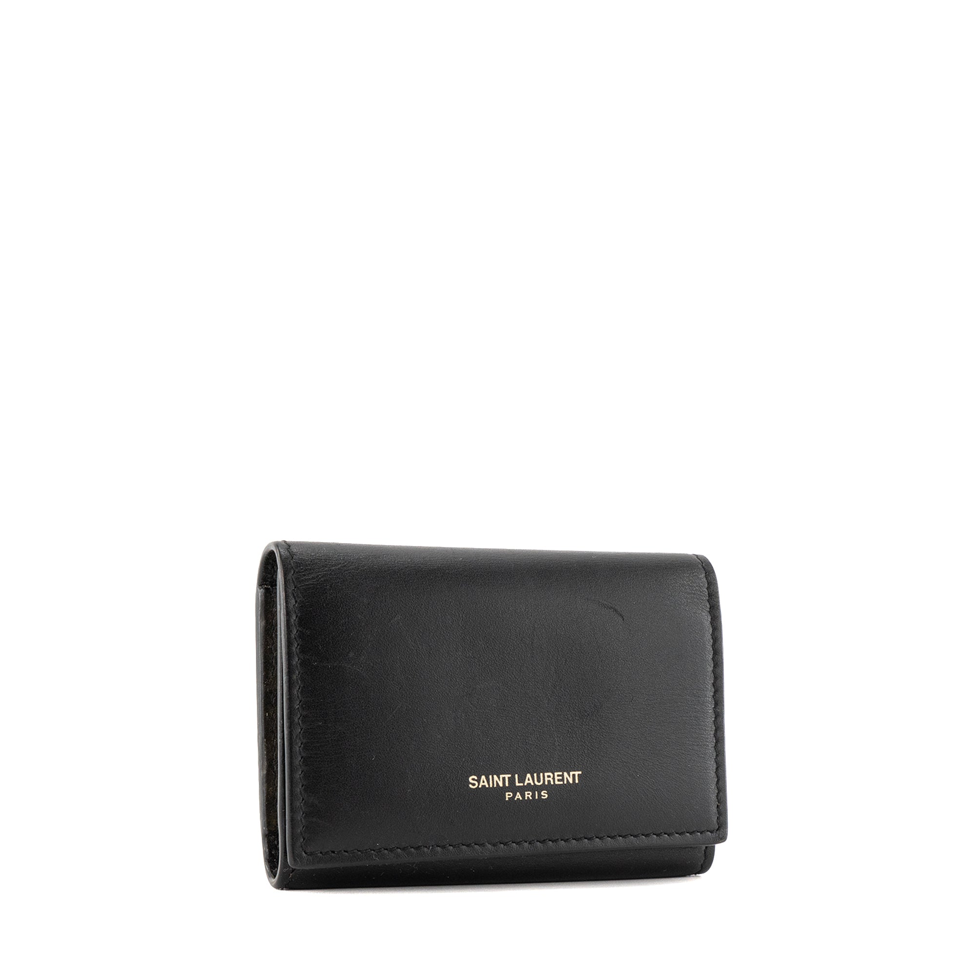 SAINT LAURENT - Étui à clés Slim Saint Laurent en cuir lisse noir