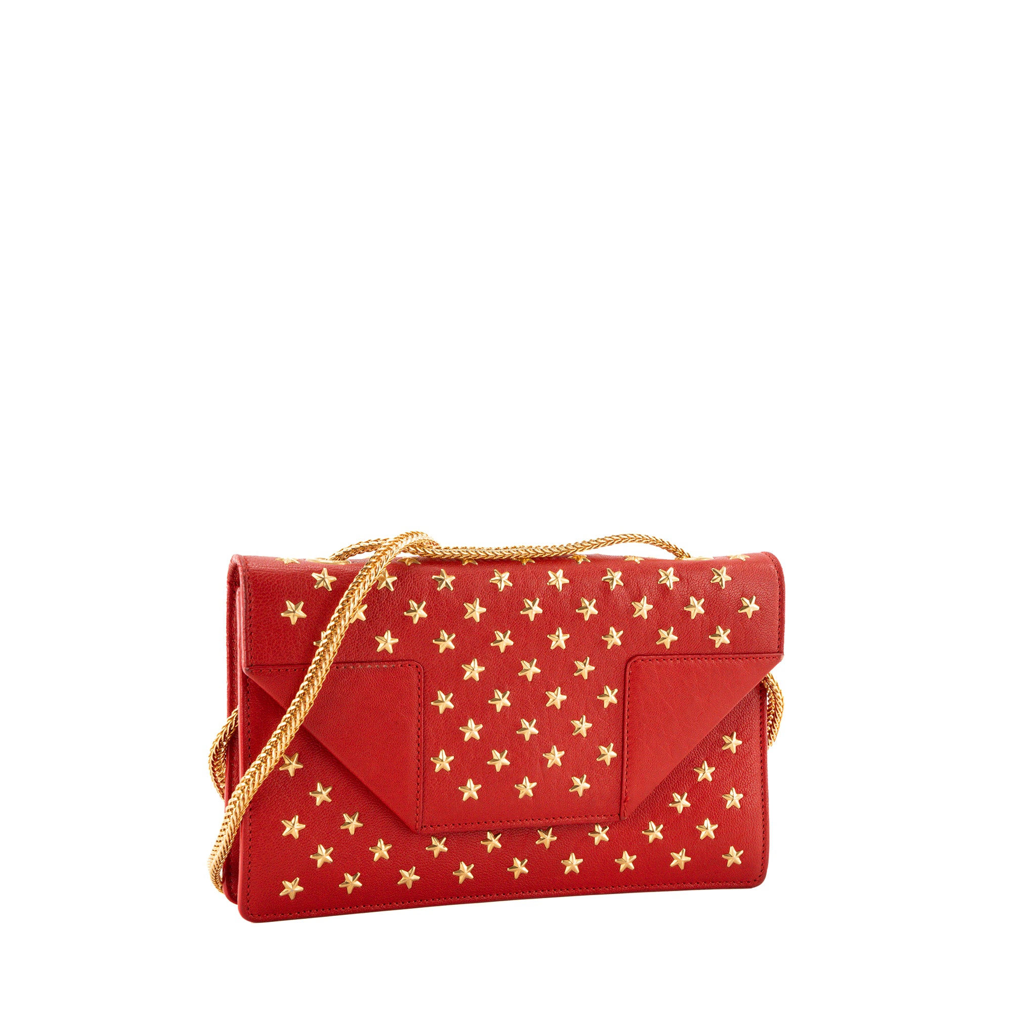 SAINT LAURENT - Pochette Betty Saint Laurent en cuir grainé rouge et clous dorés
