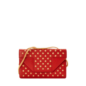 SAINT LAURENT - Pochette Betty Saint Laurent en cuir grainé rouge et clous dorés