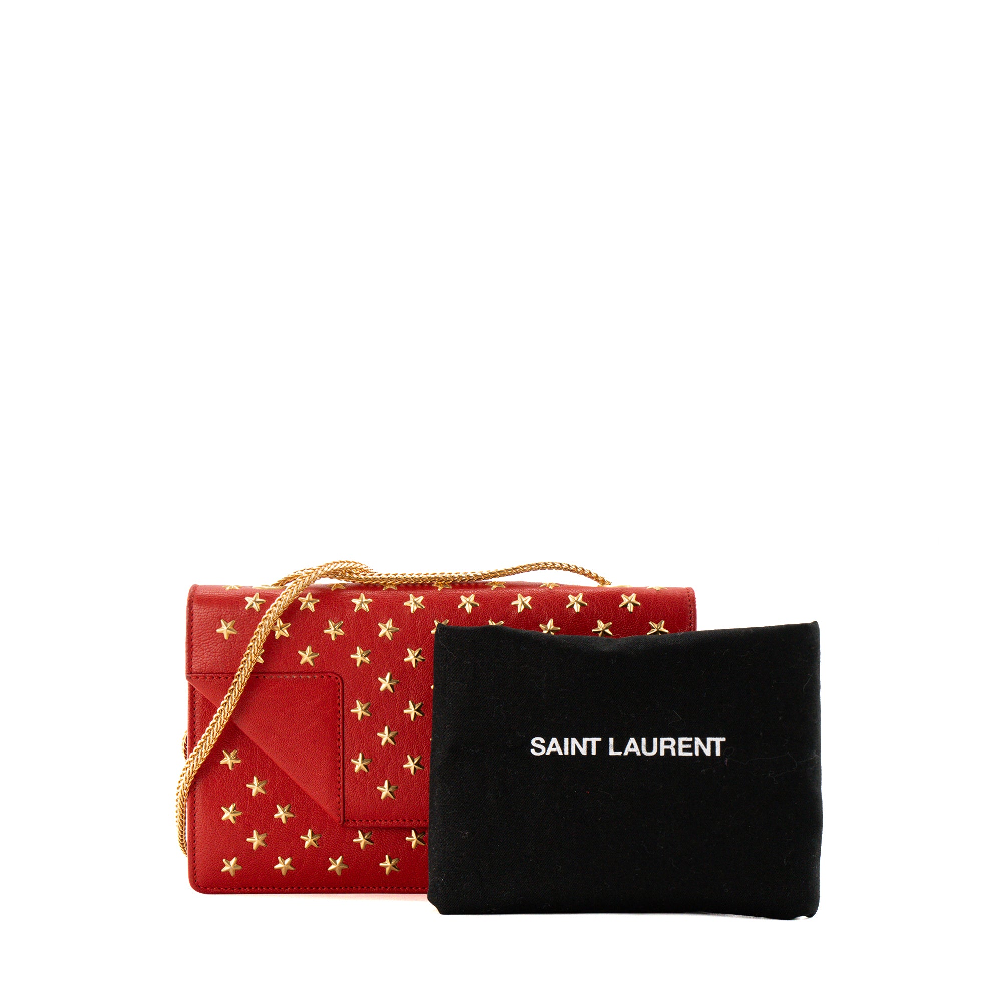 SAINT LAURENT - Pochette Betty Saint Laurent en cuir grainé rouge et clous dorés