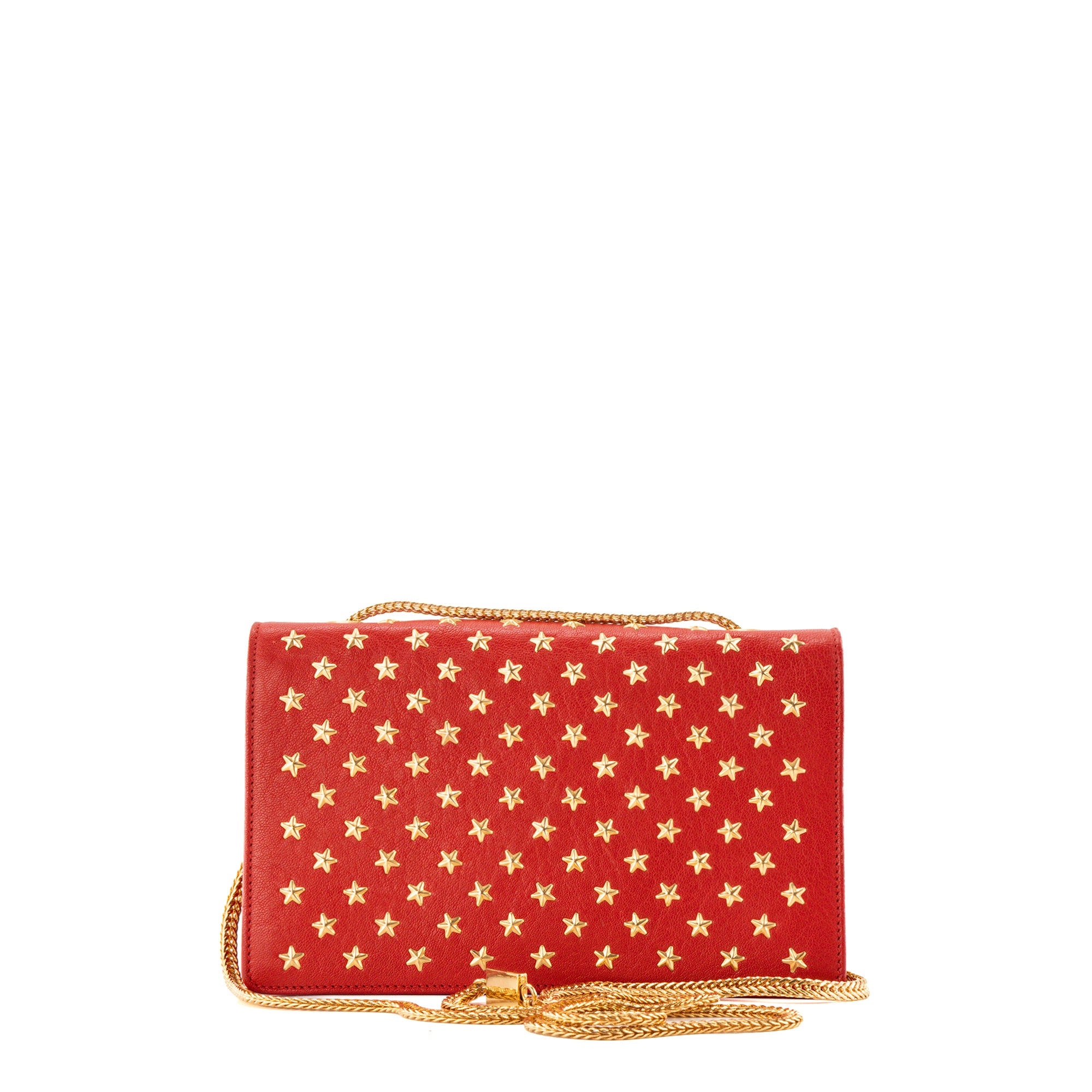 SAINT LAURENT - Pochette Betty Saint Laurent en cuir grainé rouge et clous dorés