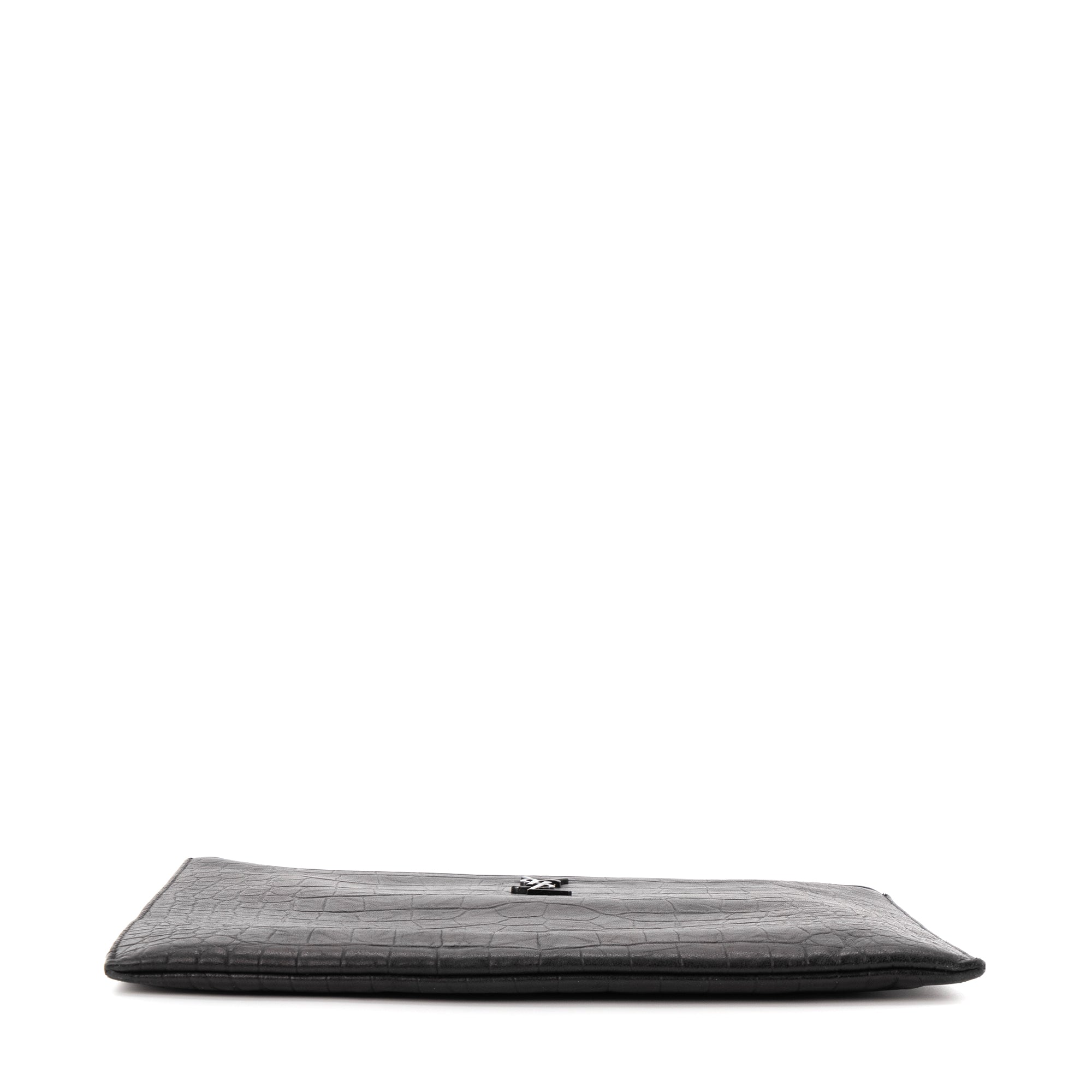 SAINT LAURENT - Pochette Cassandre Saint Laurent en cuir embossé croco noir
