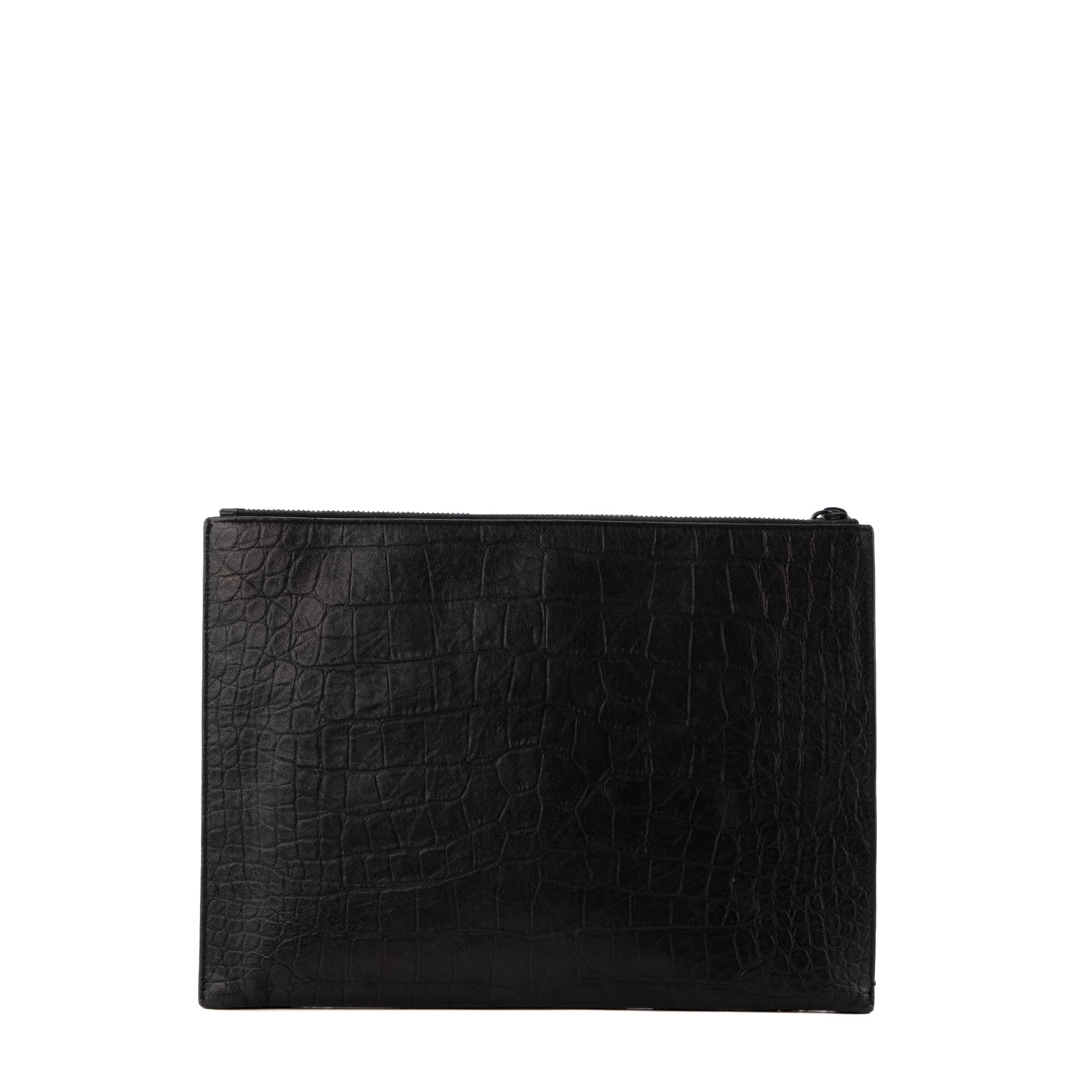 SAINT LAURENT - Pochette Cassandre Saint Laurent en cuir embossé croco noir