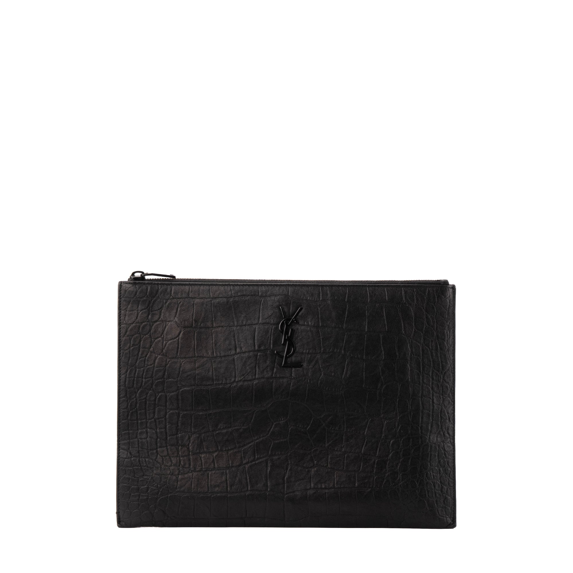 SAINT LAURENT - Pochette Cassandre Saint Laurent en cuir embossé croco noir