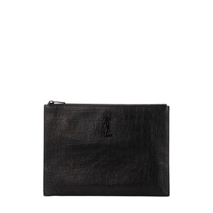 SAINT LAURENT - Pochette Cassandre Saint Laurent en cuir embossé croco noir