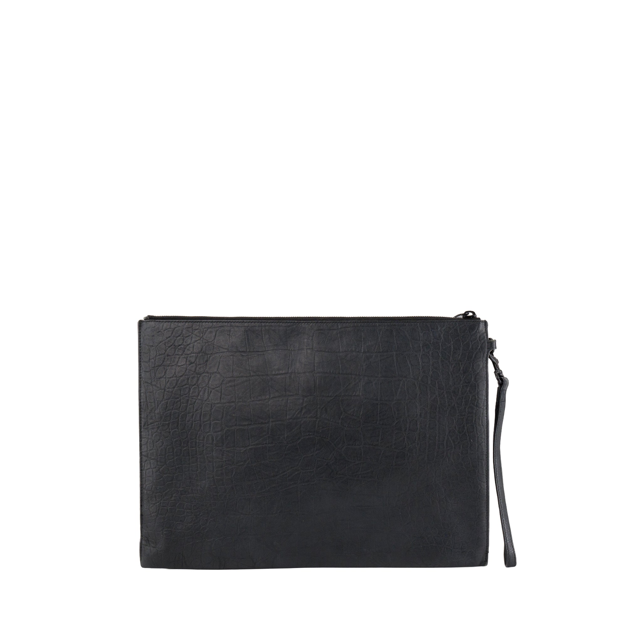 SAINT LAURENT - Pochette Cassandre Saint Laurent en cuir embossé crocodile noir