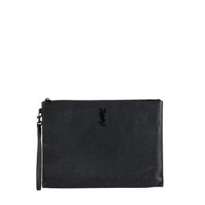 SAINT LAURENT - Pochette Cassandre Saint Laurent en cuir embossé crocodile noir