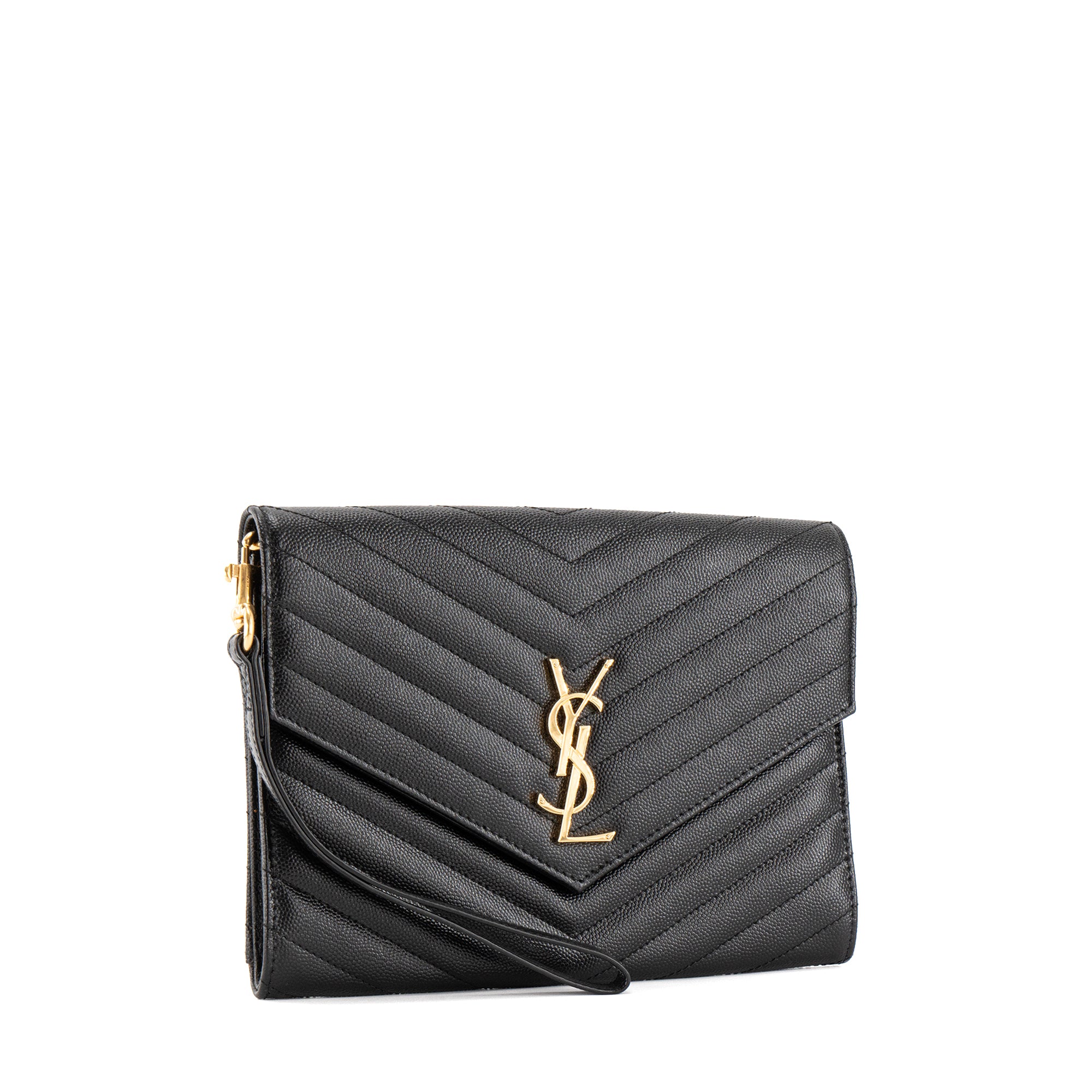SAINT LAURENT - Pochette Cassandre Saint Laurent en cuir grainé noir