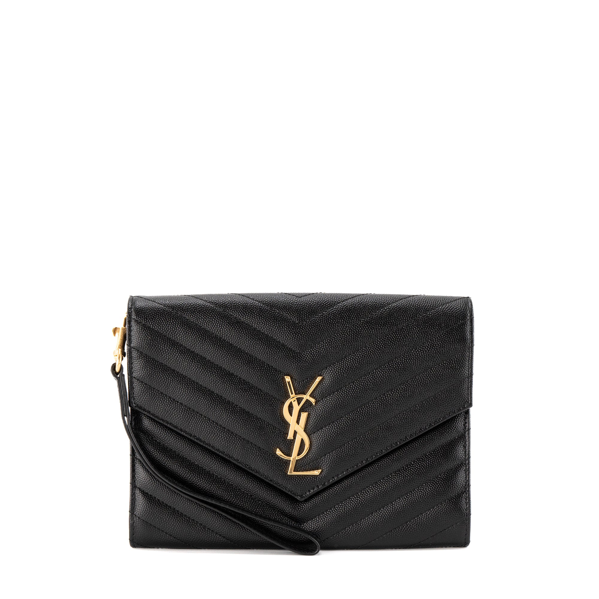SAINT LAURENT - Pochette Cassandre Saint Laurent en cuir grainé noir