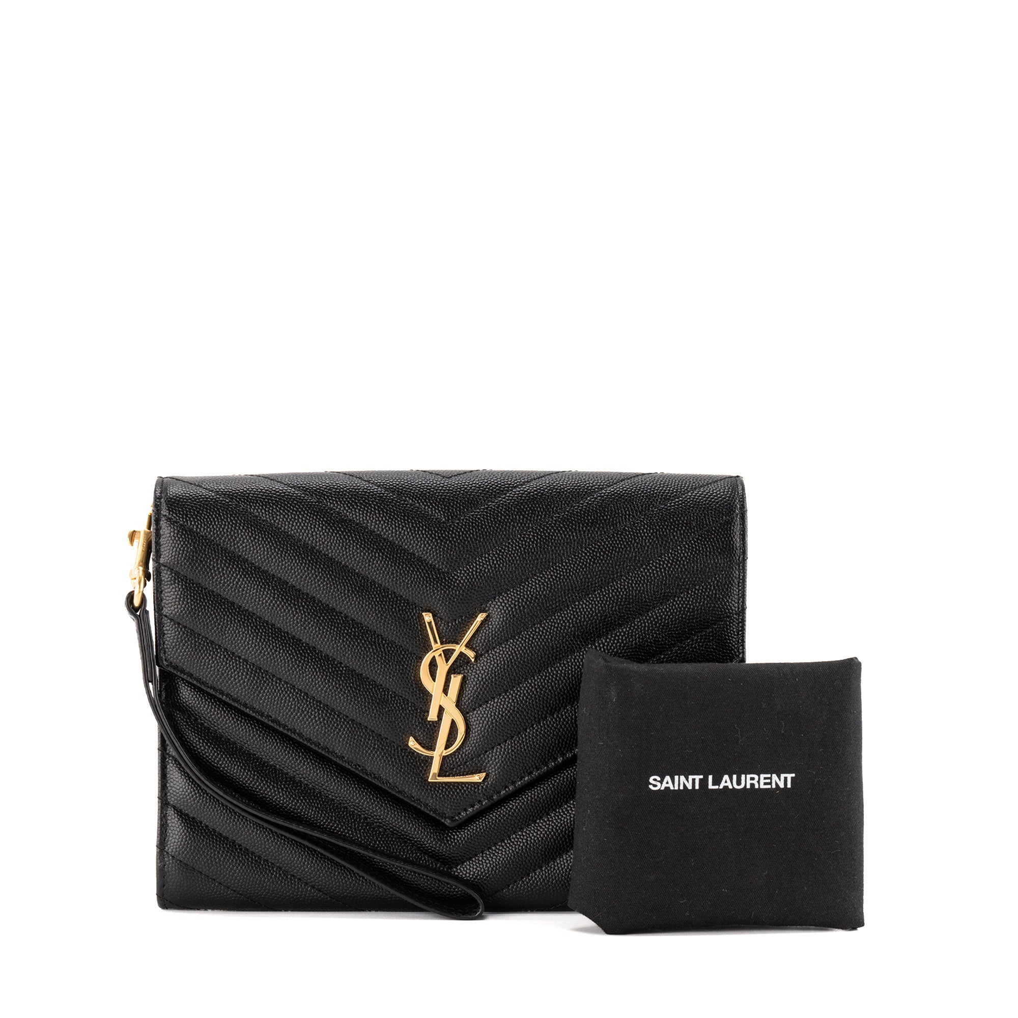 SAINT LAURENT - Pochette Cassandre Saint Laurent en cuir grainé noir