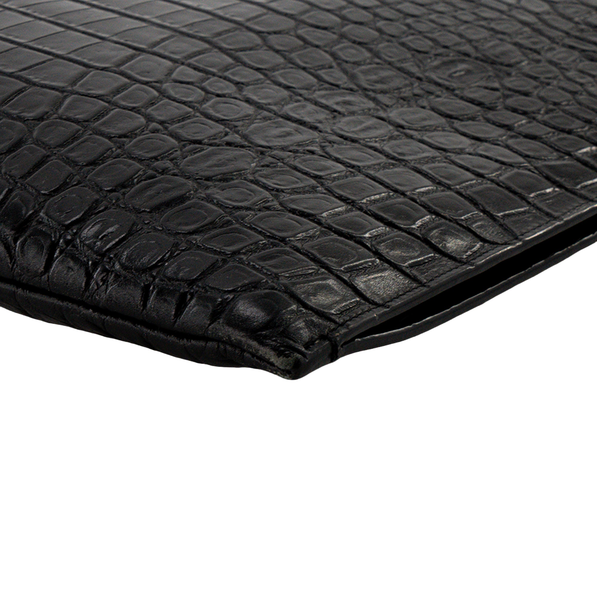 SAINT LAURENT - Pochette Saint Laurent en cuir embossé crocodile noir