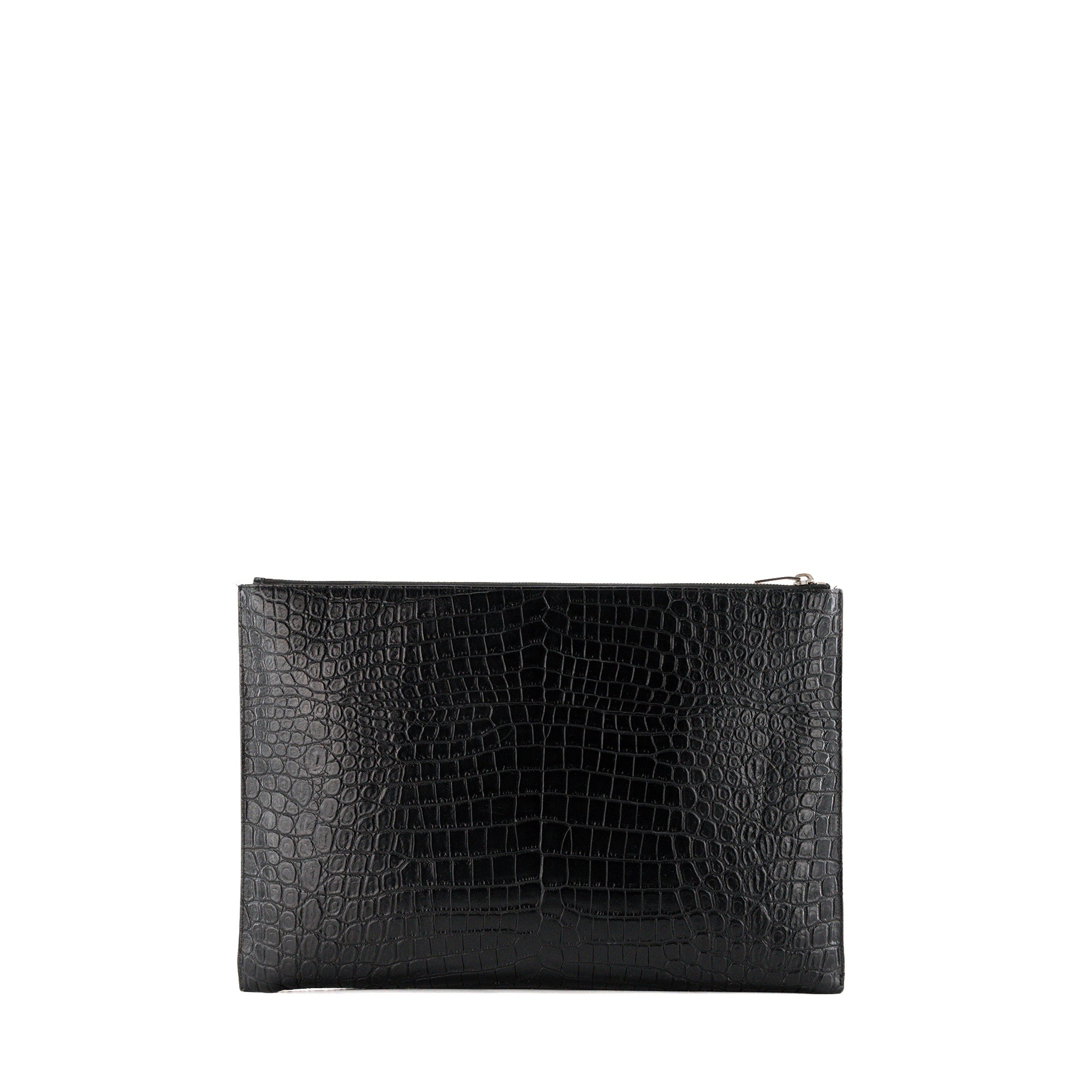 SAINT LAURENT - Pochette Saint Laurent en cuir embossé crocodile noir