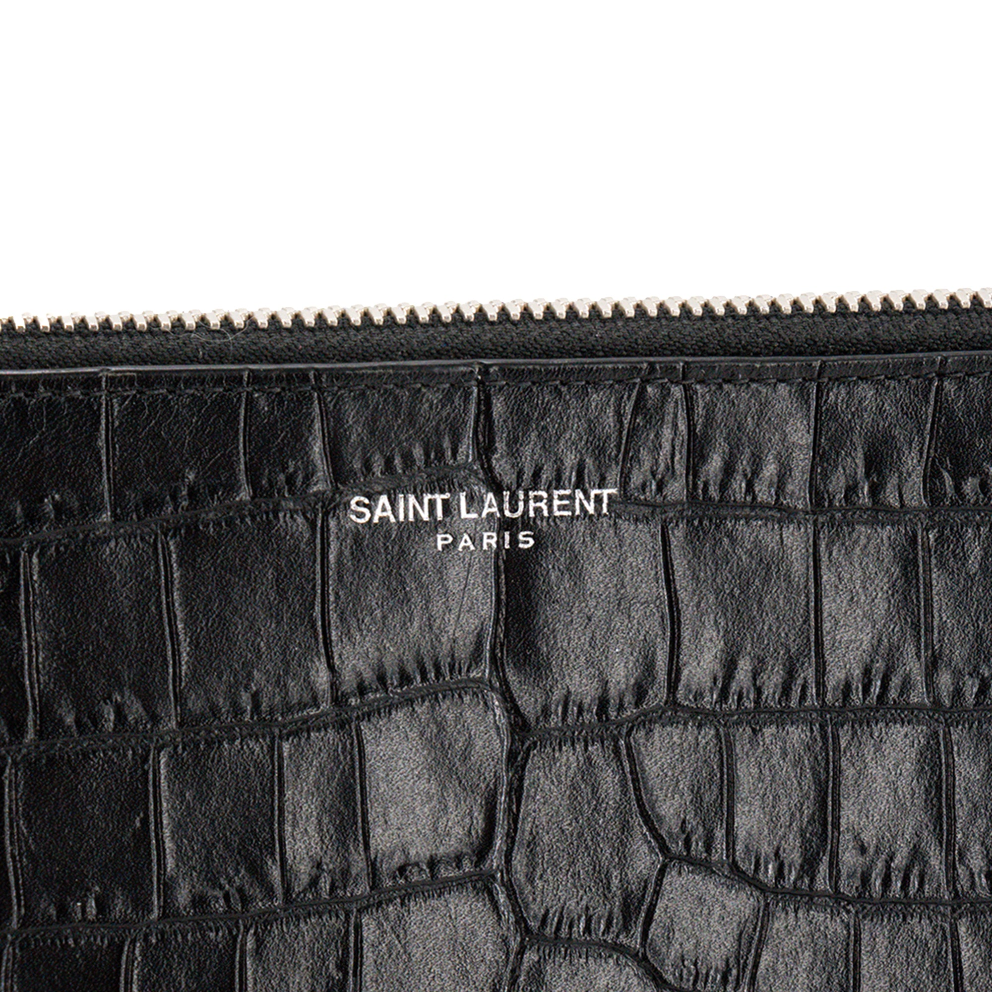 SAINT LAURENT - Pochette Saint Laurent en cuir embossé crocodile noir