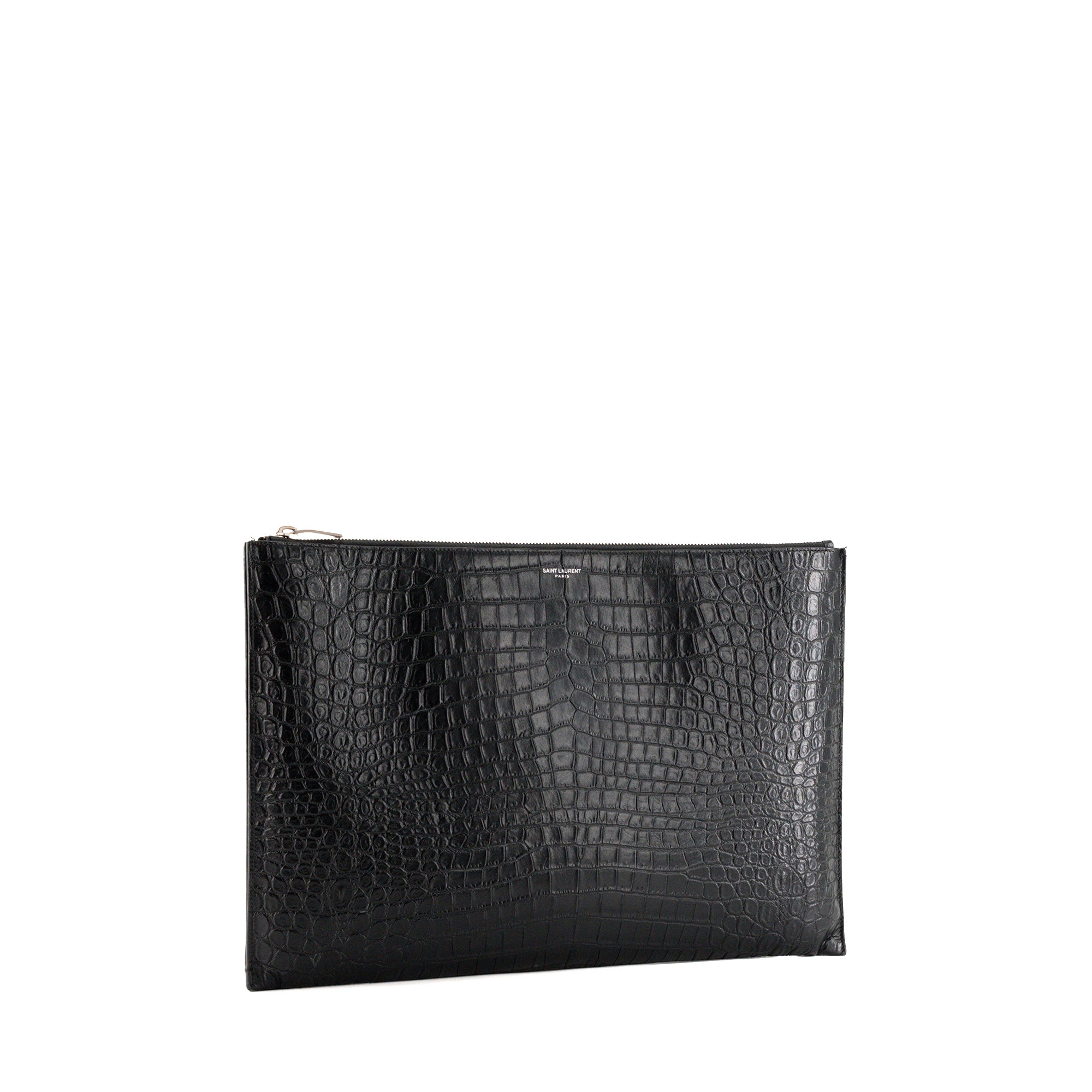 SAINT LAURENT - Pochette Saint Laurent en cuir embossé crocodile noir