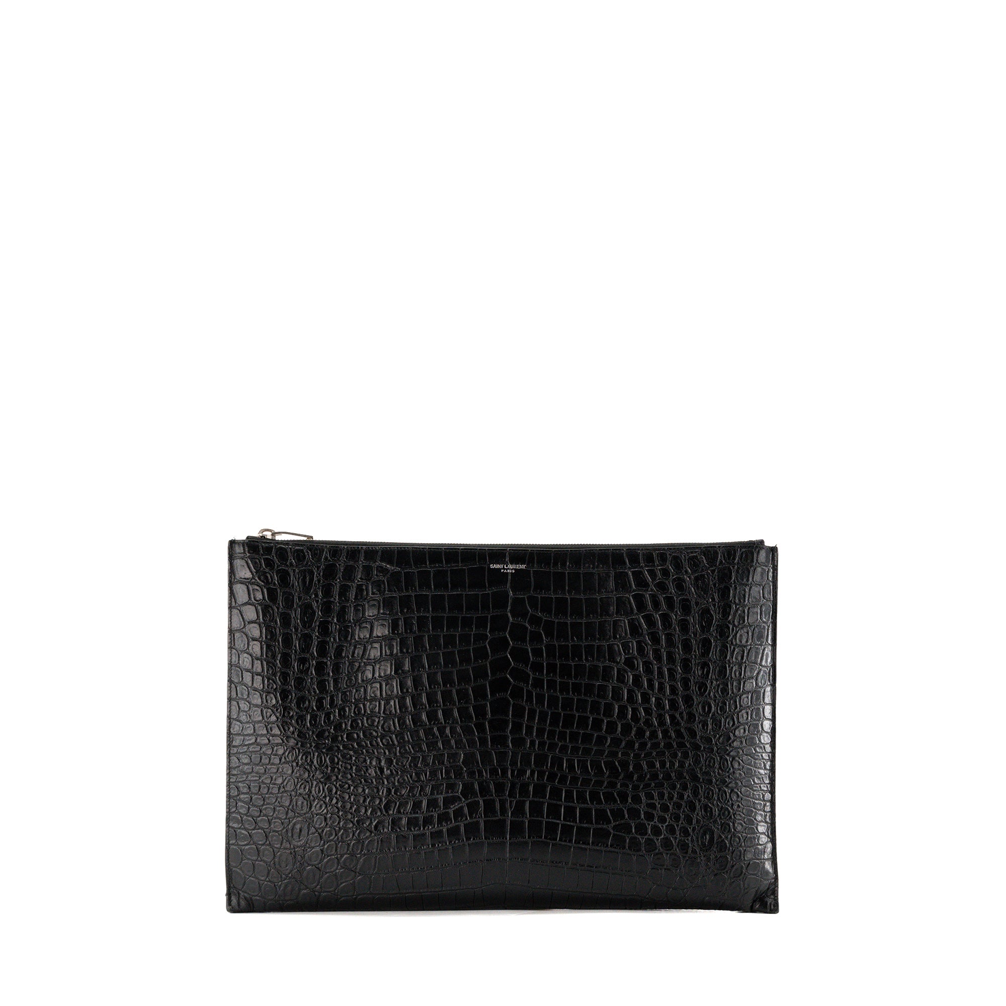 SAINT LAURENT - Pochette Saint Laurent en cuir embossé crocodile noir