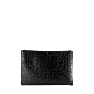SAINT LAURENT - Pochette Saint Laurent en cuir embossé crocodile noir