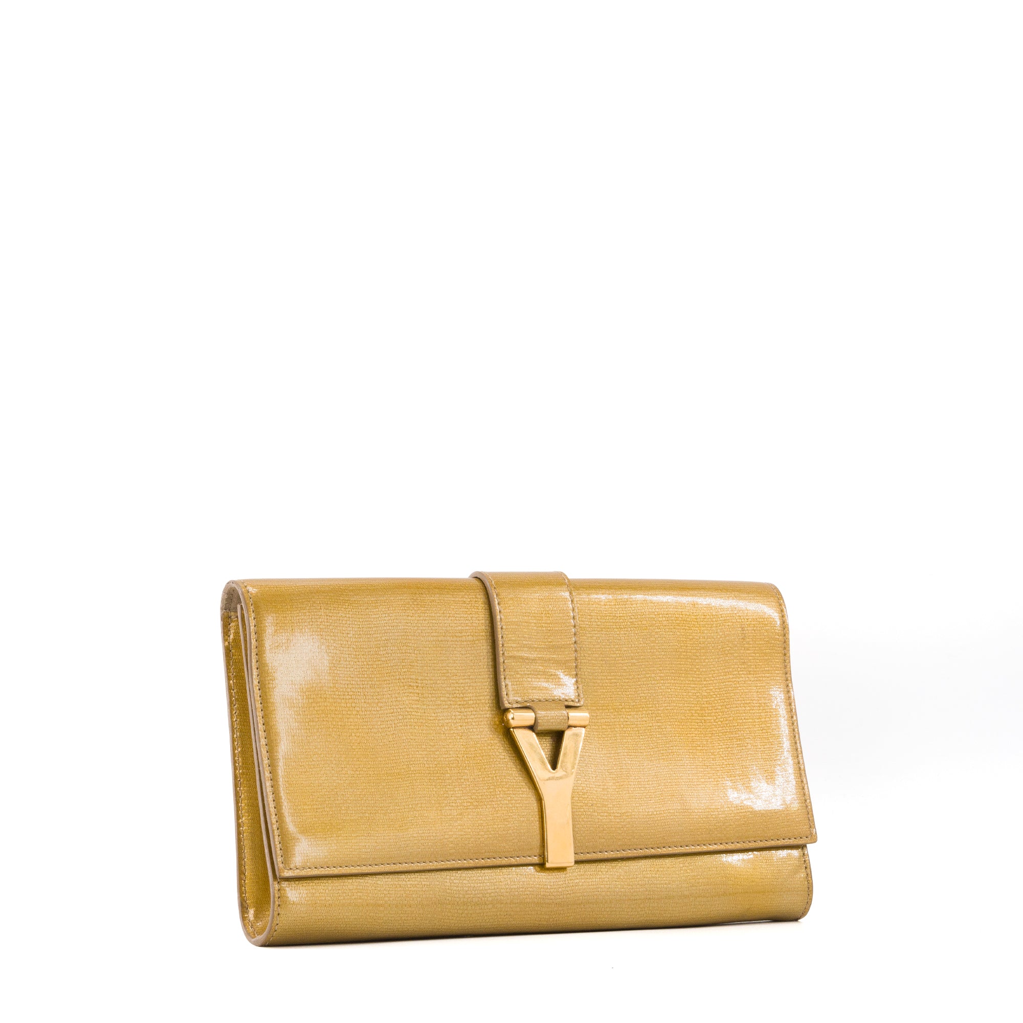 SAINT LAURENT - Pochette Y Saint Laurent en cuir verni doré vintage