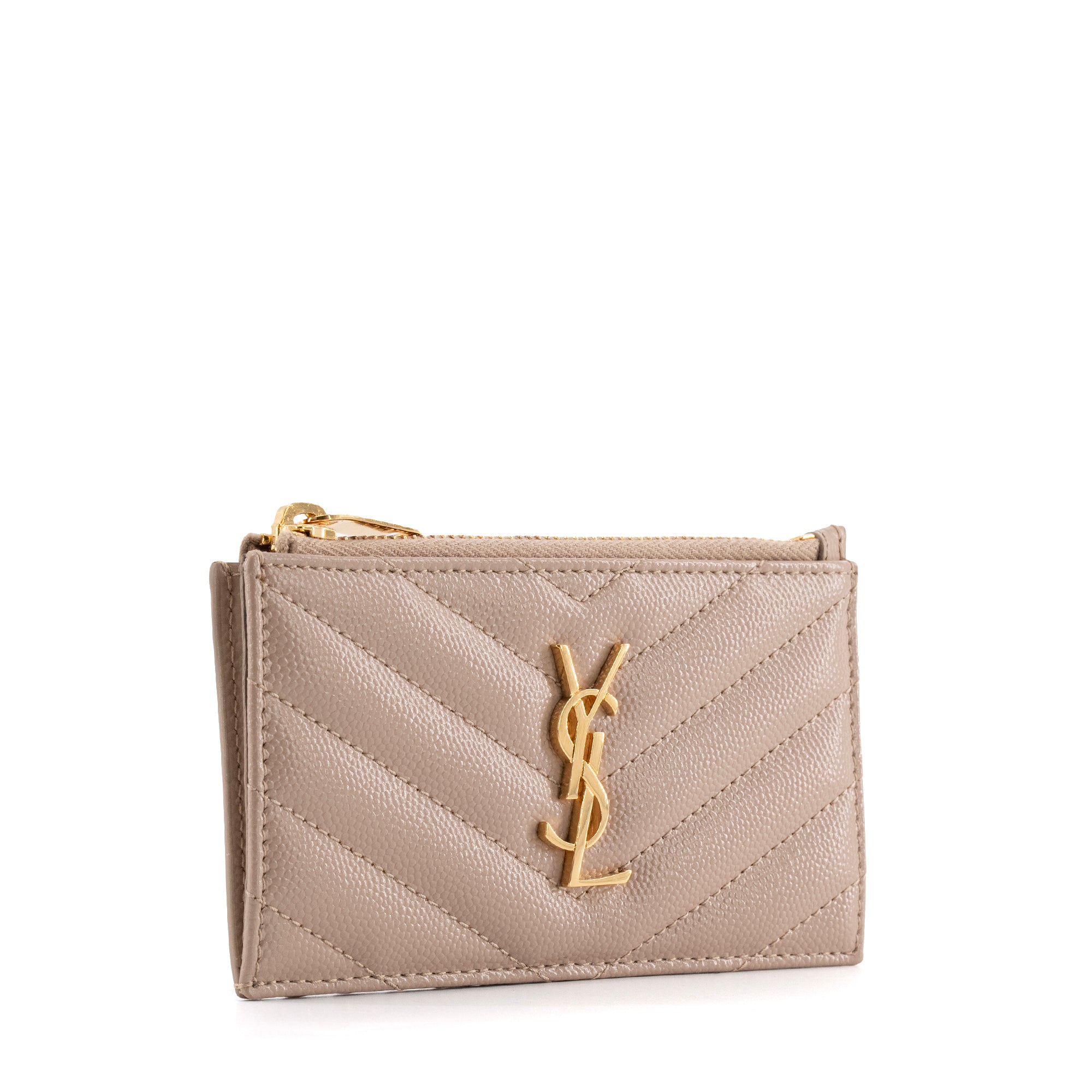 SAINT LAURENT - Porte-cartes Cassandre Fragments Saint Laurent en cuir grainé beige