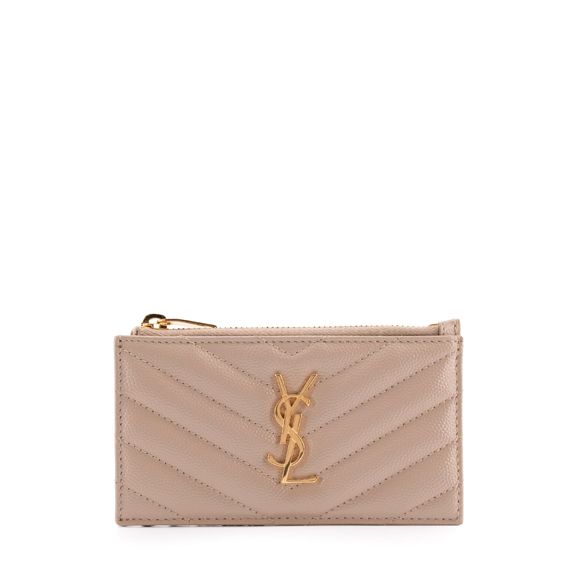 SAINT LAURENT - Porte-cartes Cassandre Fragments Saint Laurent en cuir grainé beige