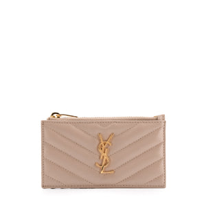 SAINT LAURENT - Porte-cartes Cassandre Fragments Saint Laurent en cuir grainé beige