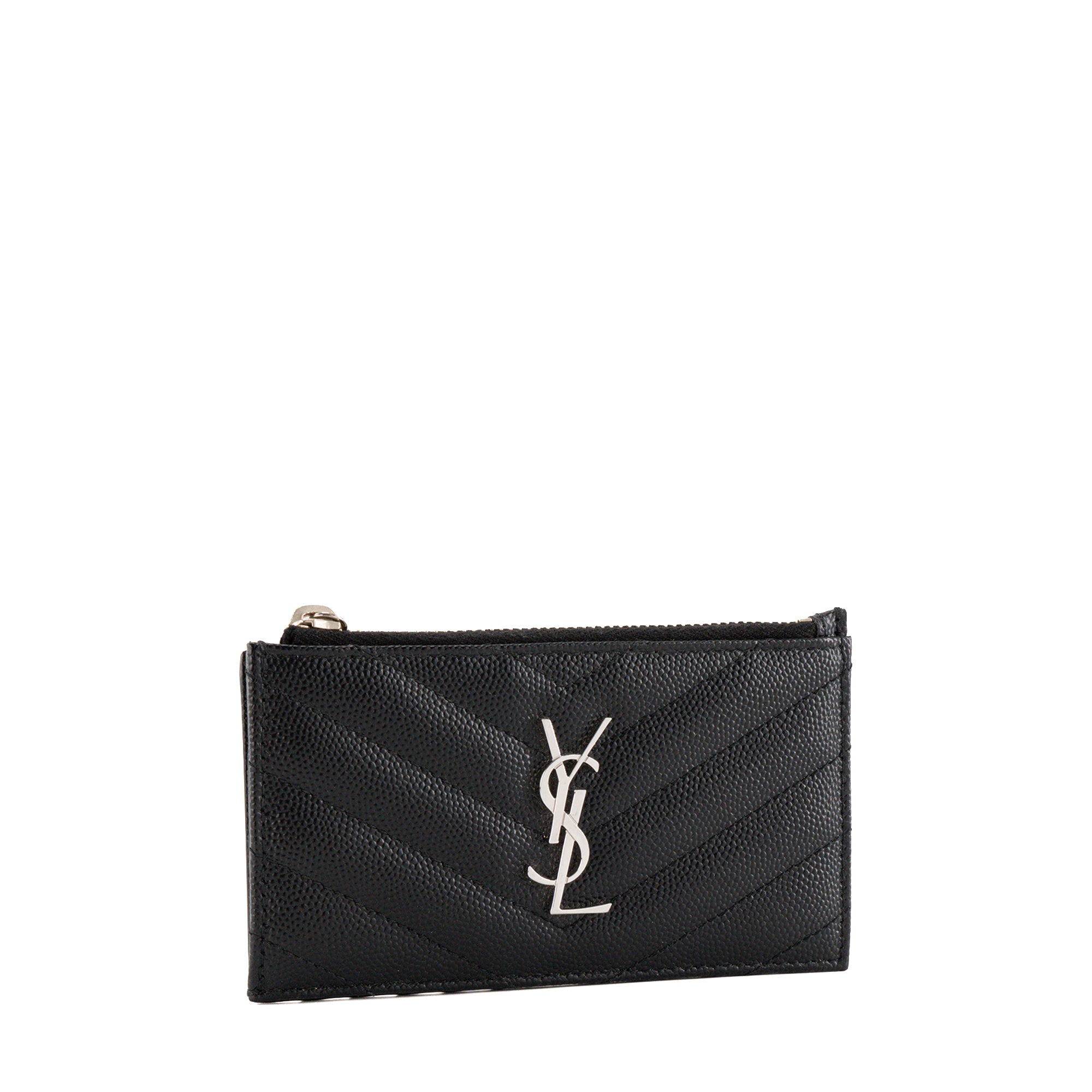 SAINT LAURENT - Porte cartes Cassandre Fragments Saint Laurent en cuir grainé noir