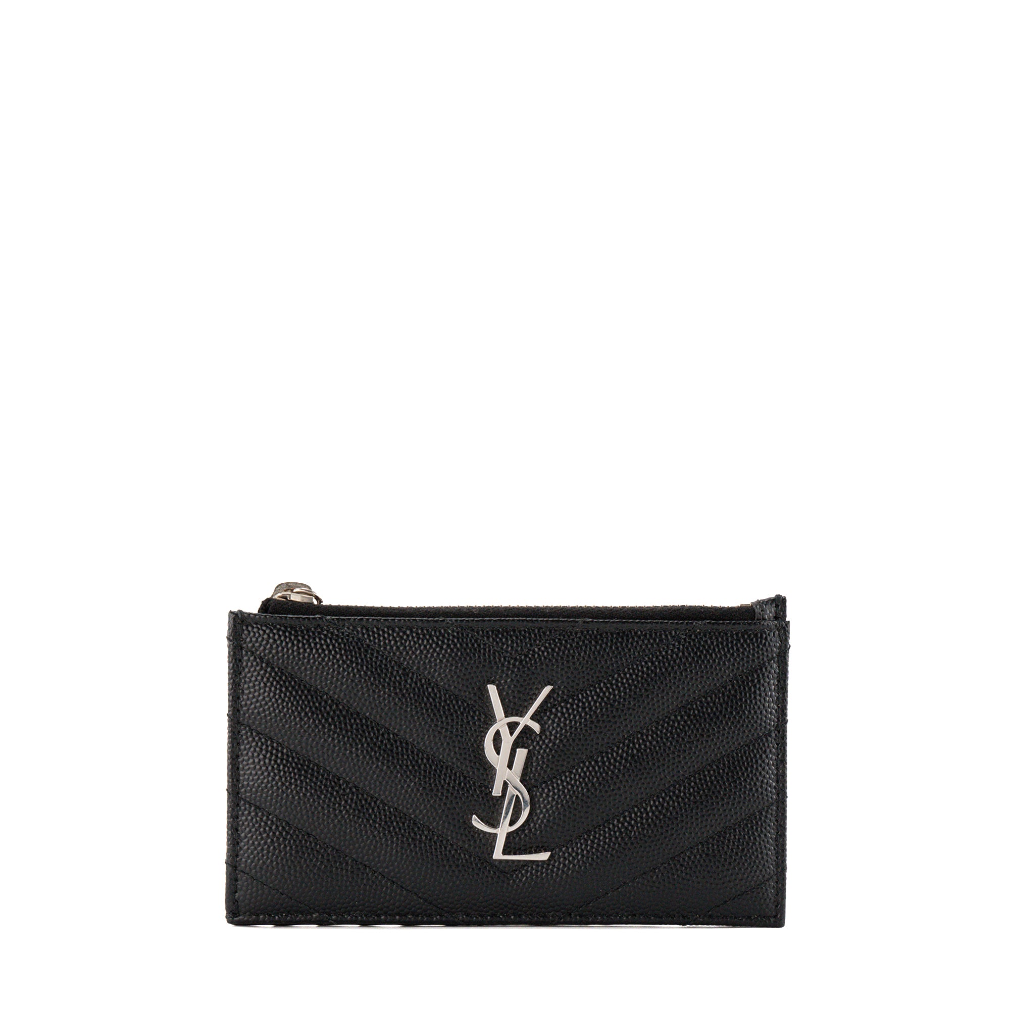 SAINT LAURENT - Porte cartes Cassandre Fragments Saint Laurent en cuir grainé noir